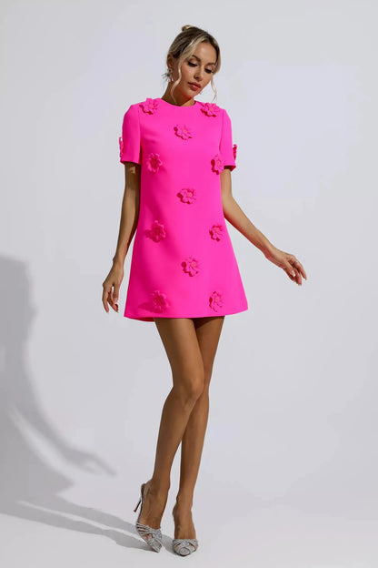 Alison Pembe Jakarlı Çiçekli Mini Elbise (Run Small)