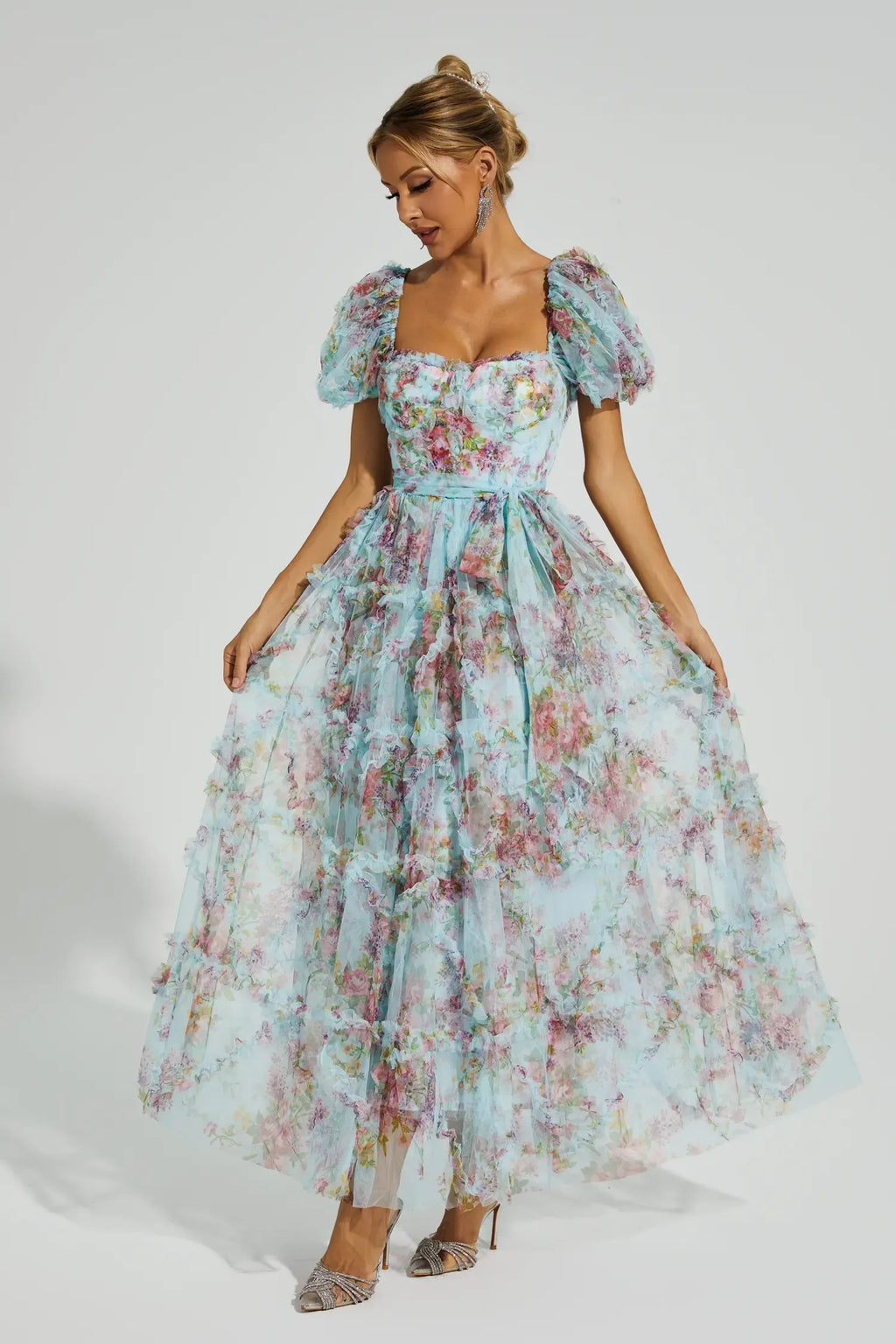 Arlette Mavi Balon Kol Uzun Elbise