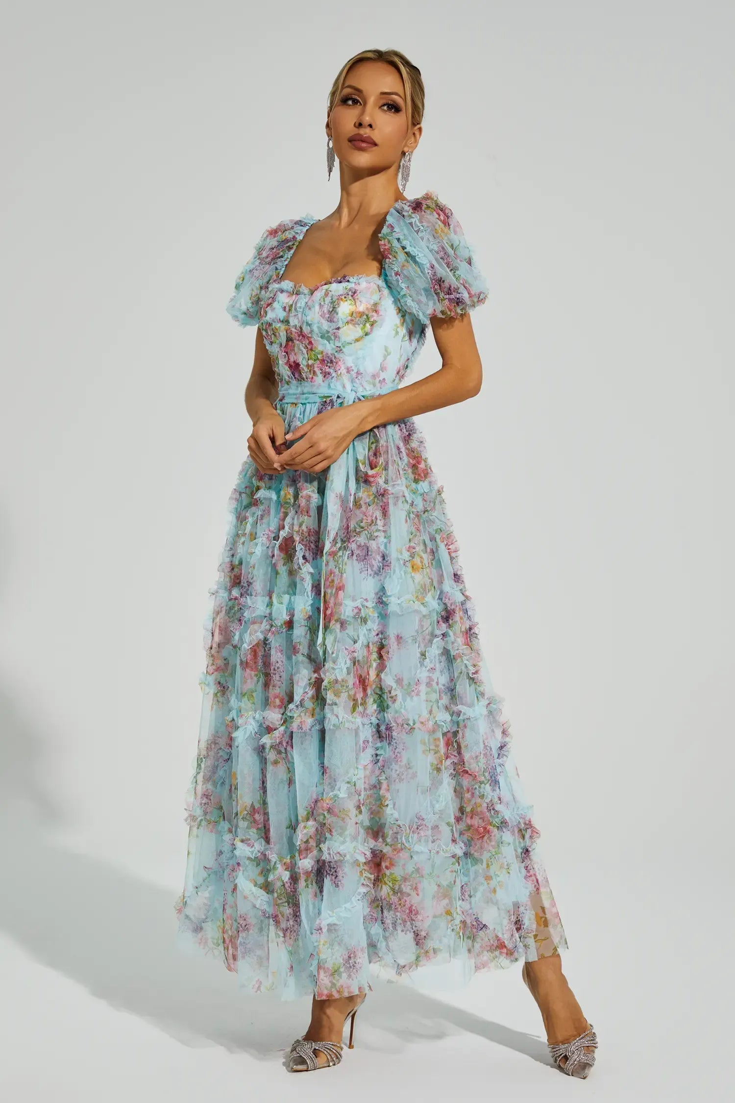 Arlette Mavi Balon Kol Uzun Elbise