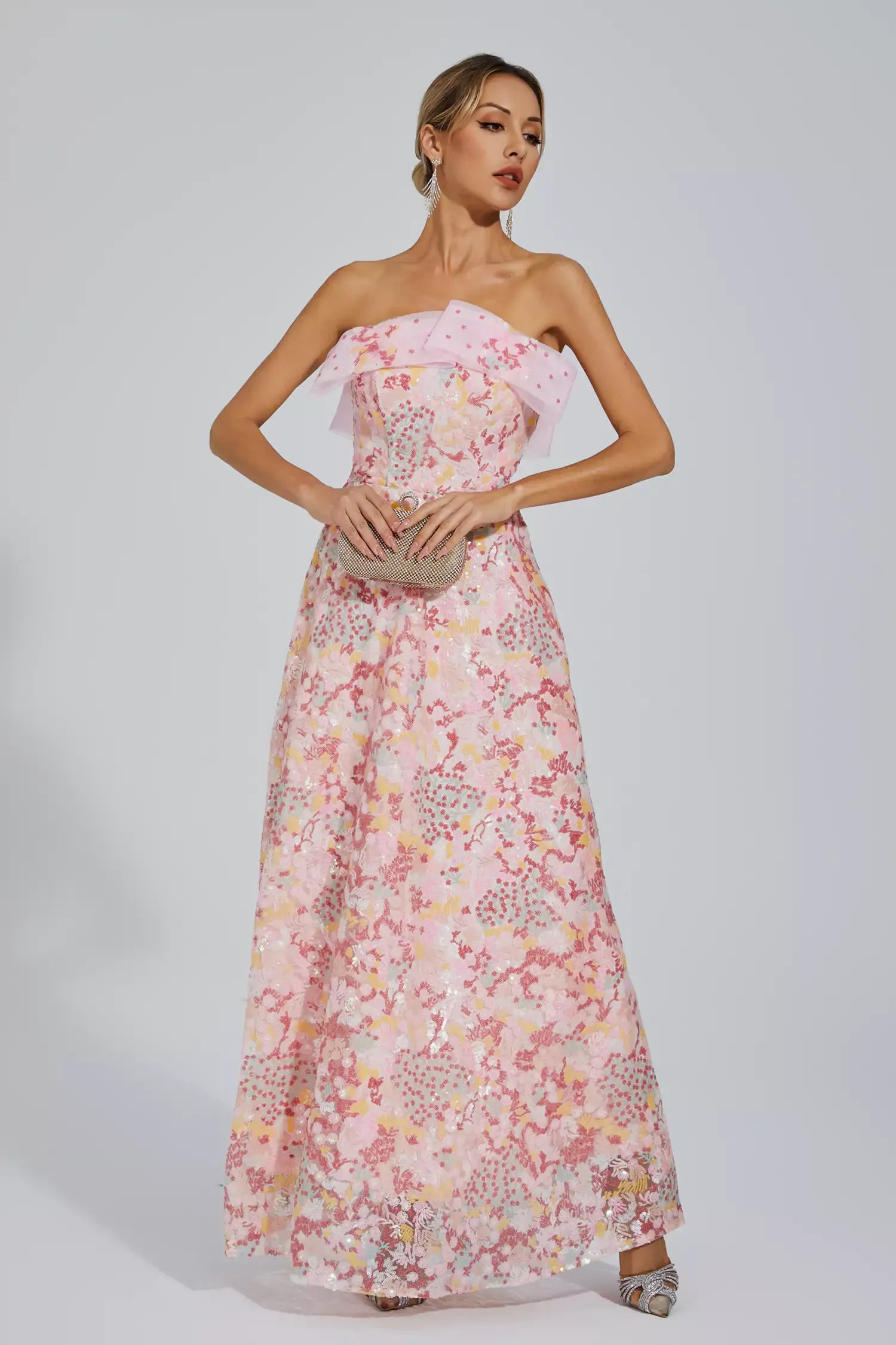 Aspyn Pembe Payet Bodycon Maxi Elbise