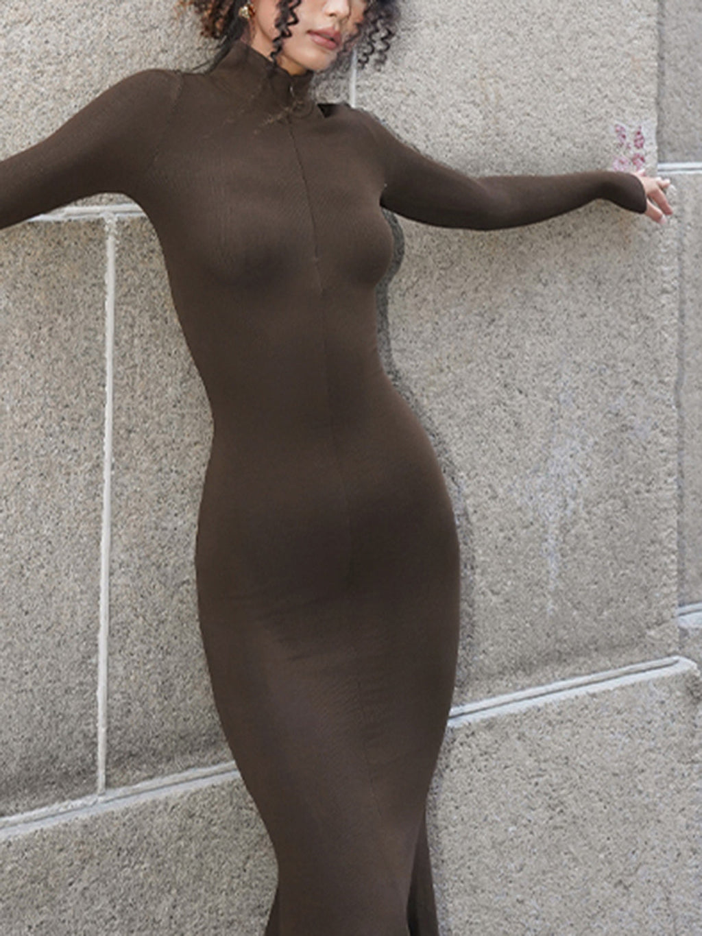 Leisure Mock Yaka Uzun Kollu Midi Elbise