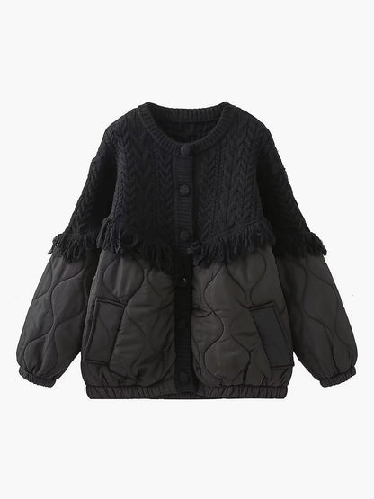 Patchwork Kablo Örgü Kapitone Mont