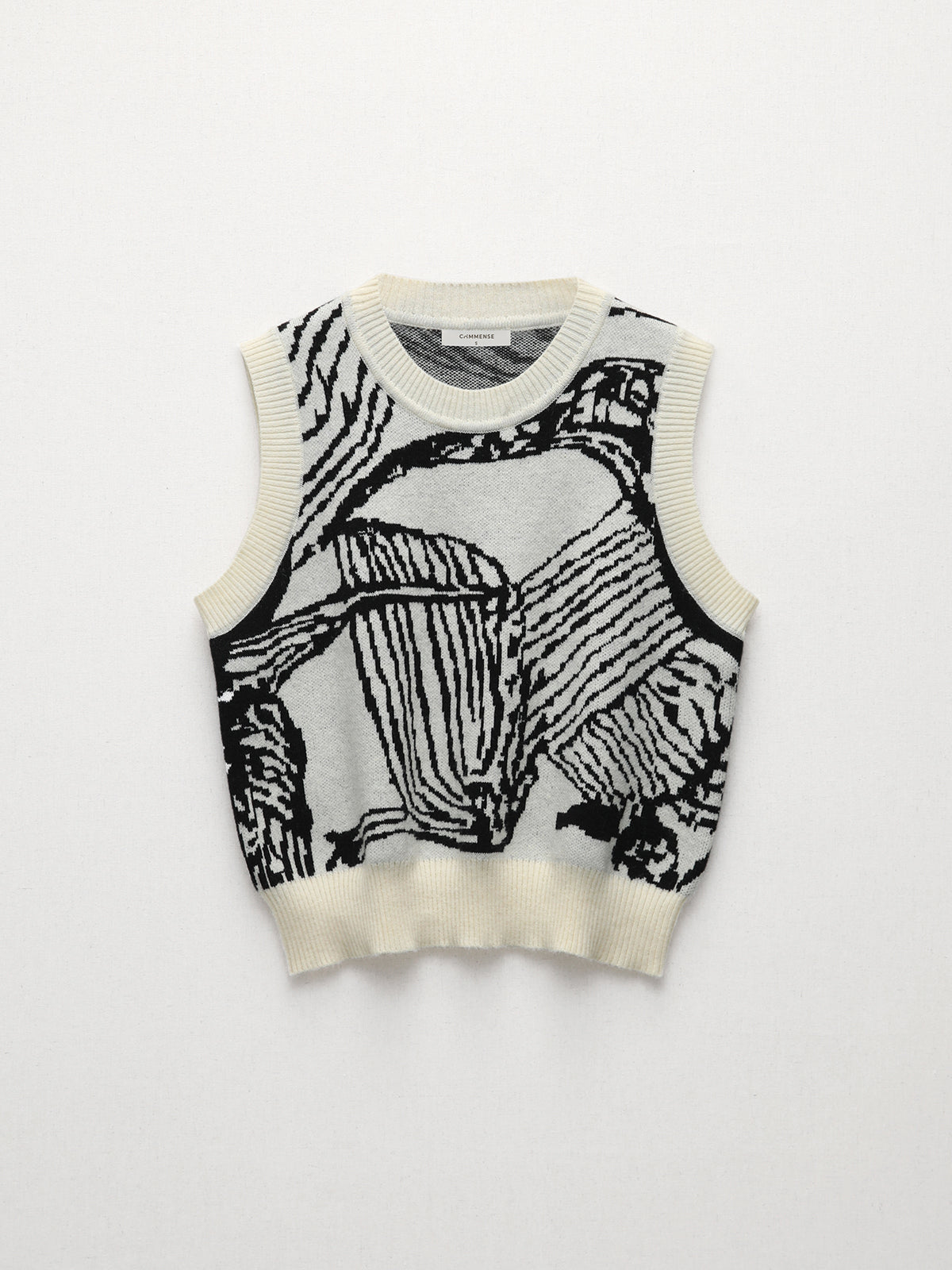 Kontrast Trim Çiçekli Kazak Yelek