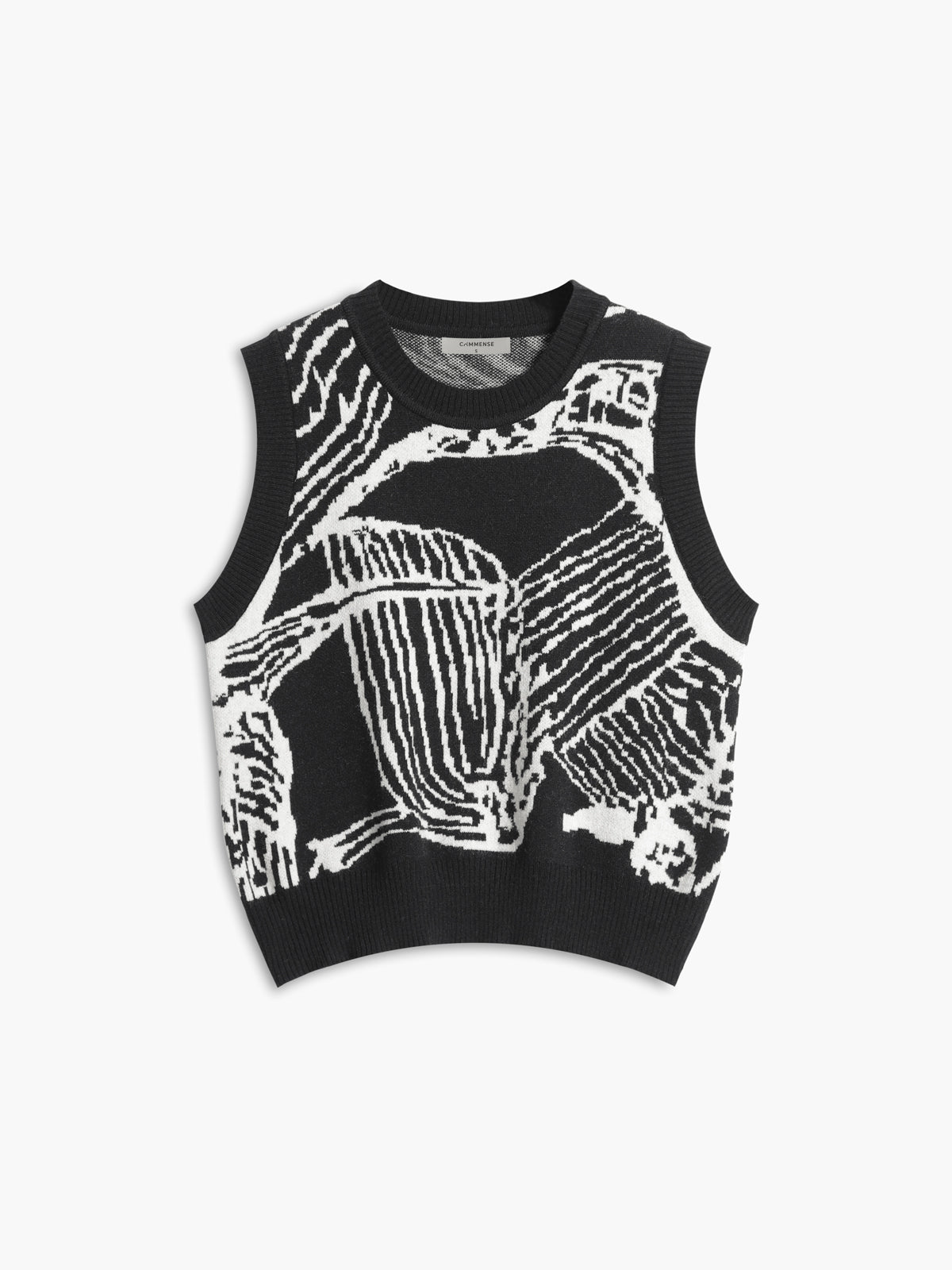 Kontrast Trim Çiçekli Kazak Yelek