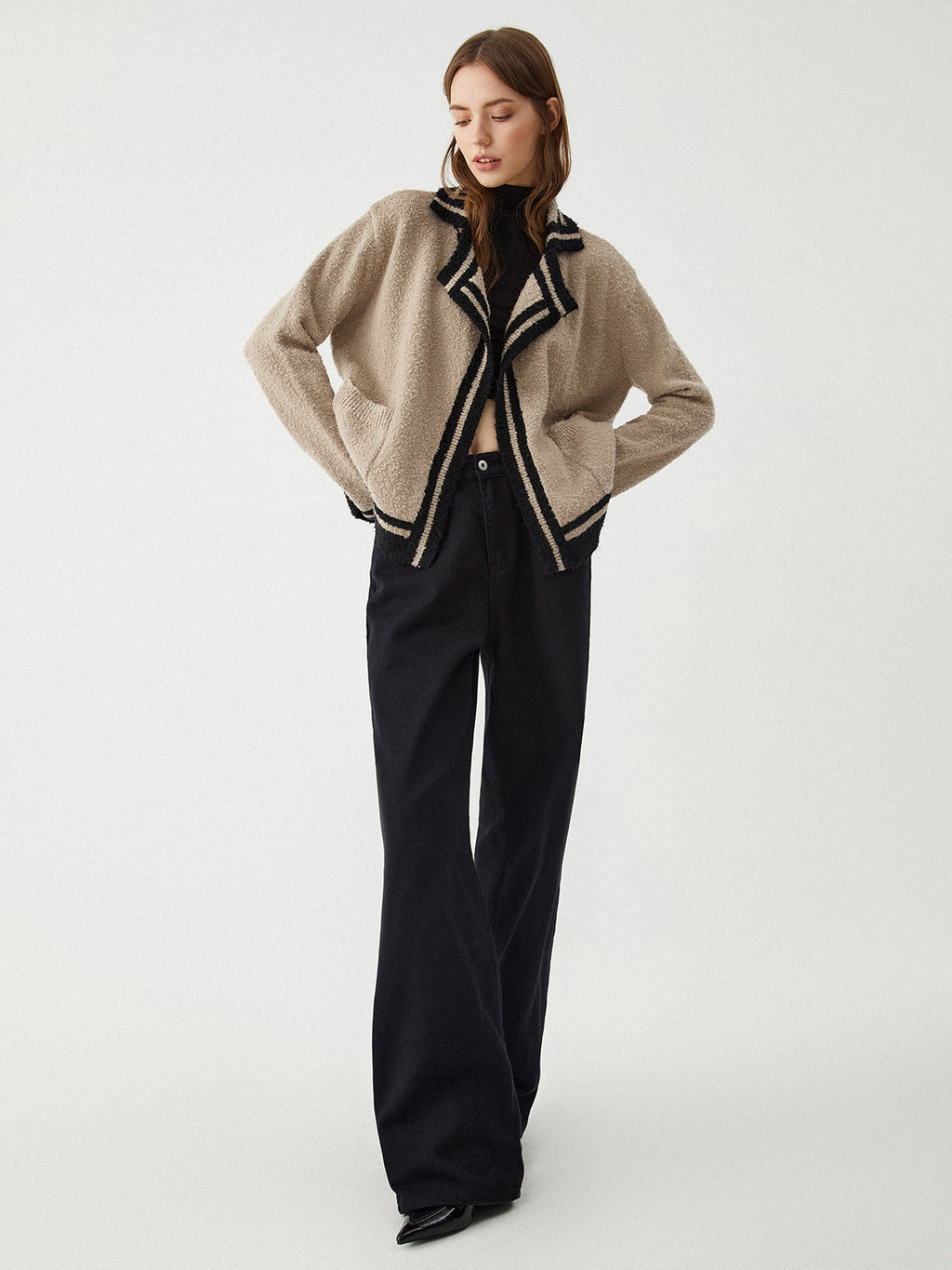 Kontrast Kesim Örgü Hırka