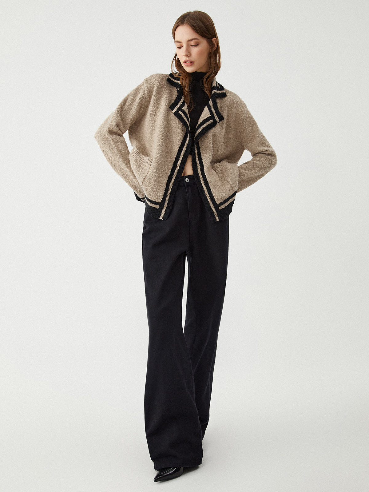 Kontrast Kesim Örgü Hırka