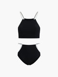 Kontrast Bağlamalı Kesik Bikini Takımı