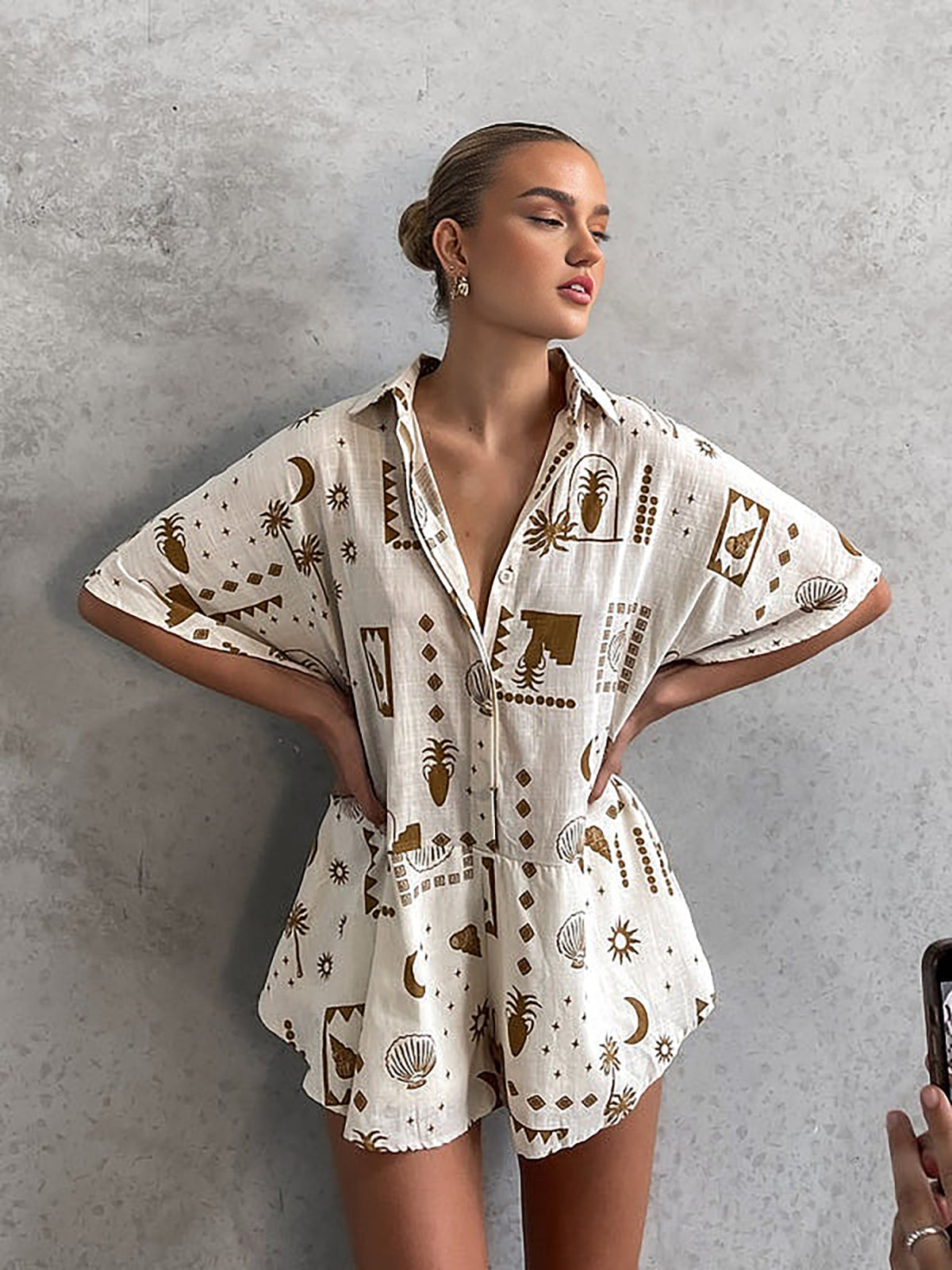 Yarı Şeffaf Bol Baskılı Tulum