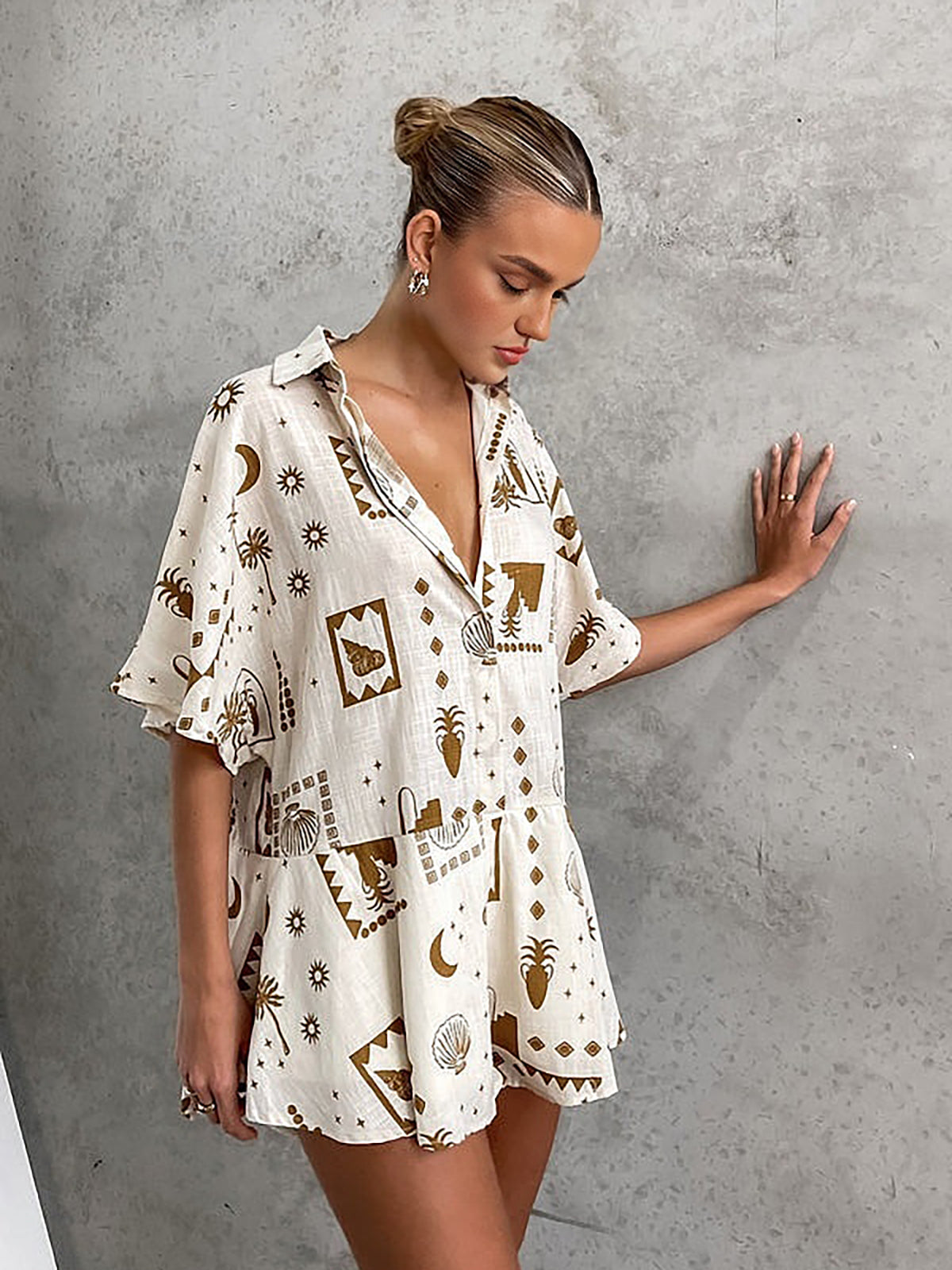 Yarı Şeffaf Bol Baskılı Tulum