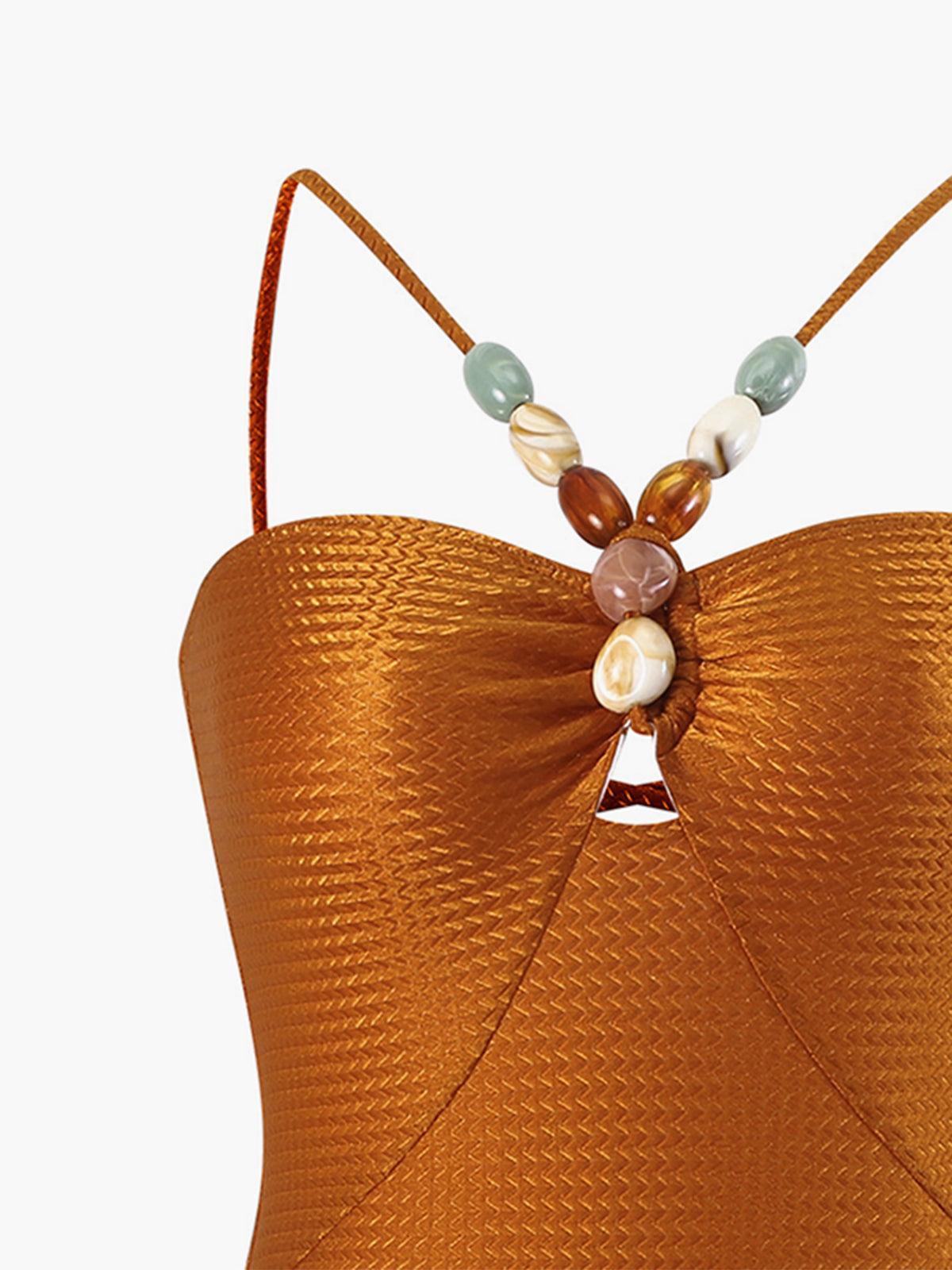 Karın Kontrol Dokulu Boncuklu Tek Parça Mayo