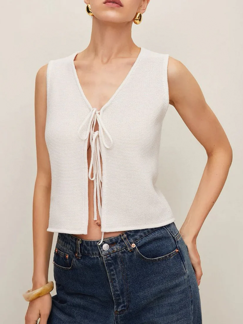 Düz Tığ İşi Bölünmüş Yelek