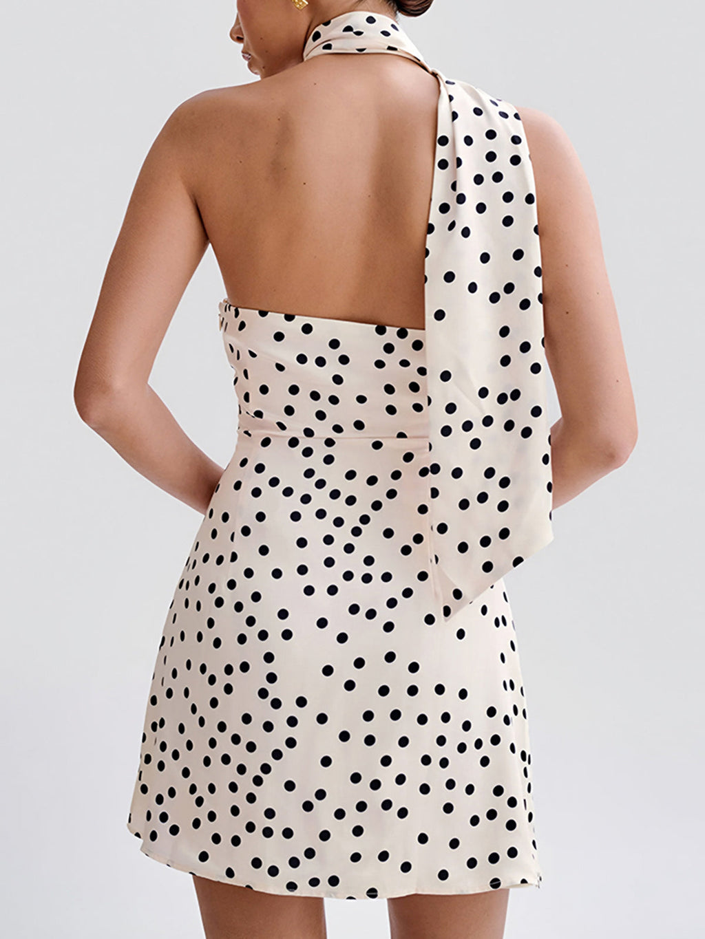 Saten Polka Dot Asimetrik Elbise