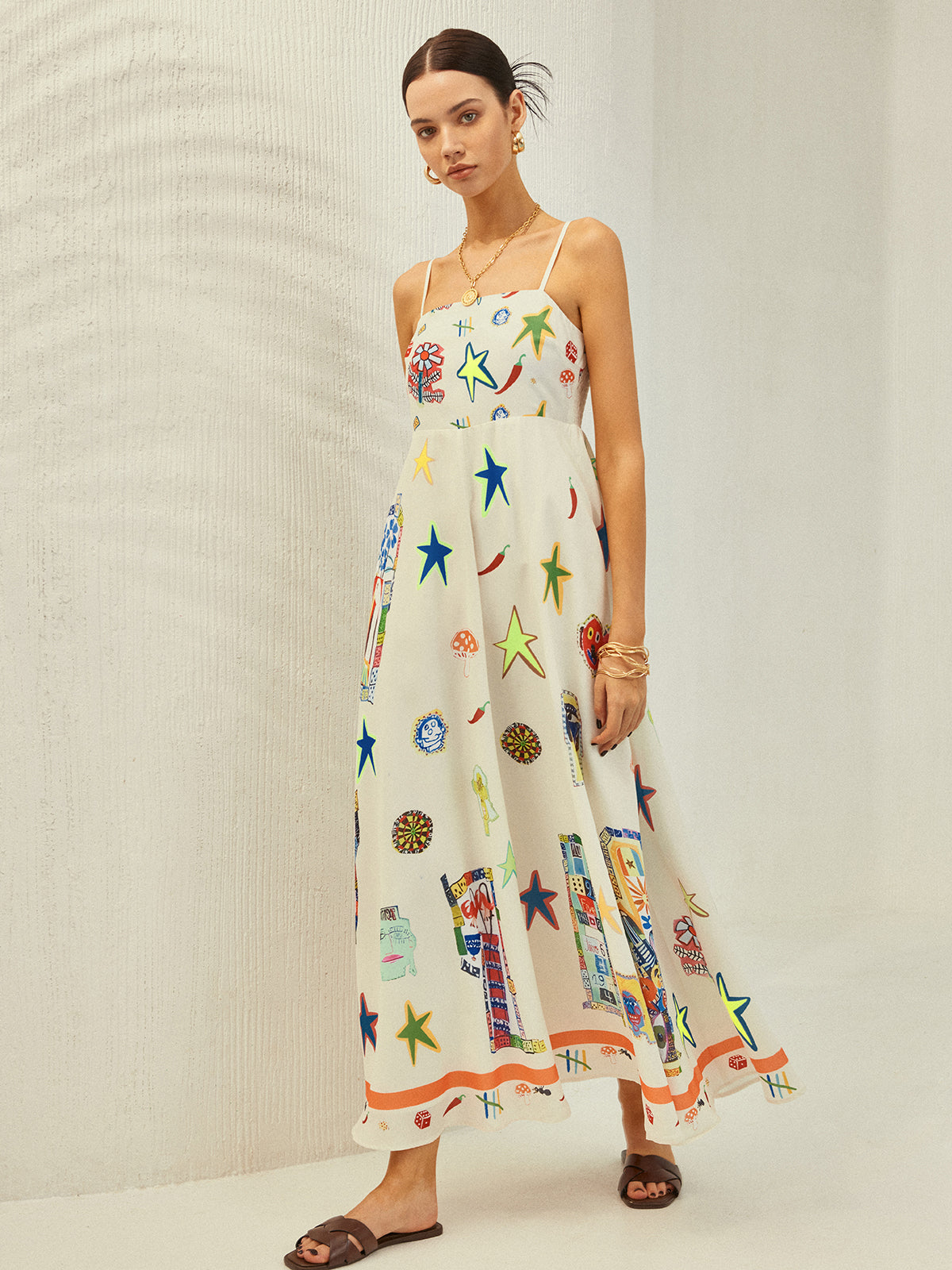 Cepli Ayarlanabilir Askılı Baskılı Elbise