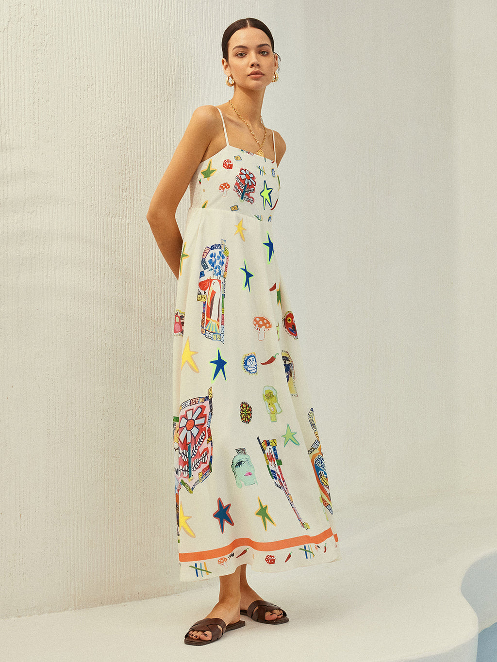 Cepli Ayarlanabilir Askılı Baskılı Elbise