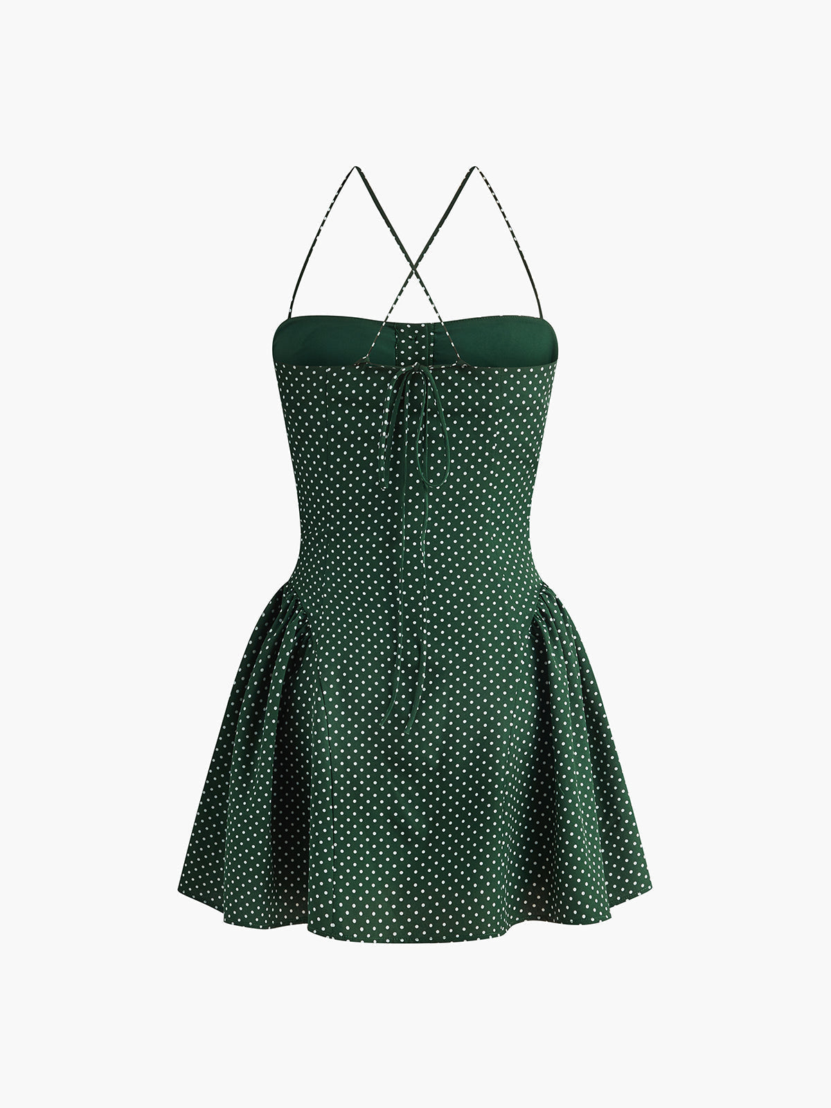 Pliseli Polka Dot Kolsuz Elbise
