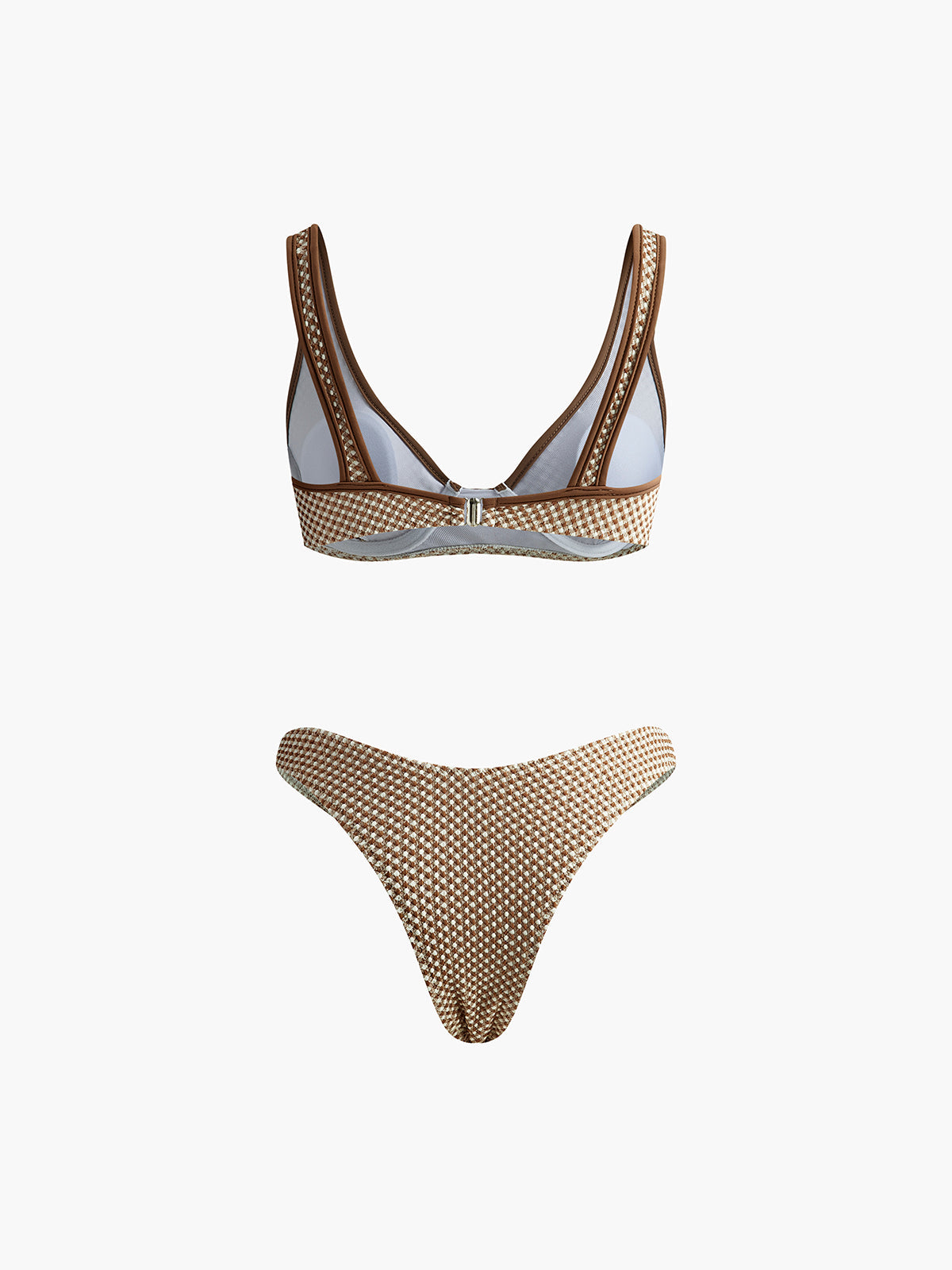 Kontrast Bağlamalı Ekose Bikini Takımı