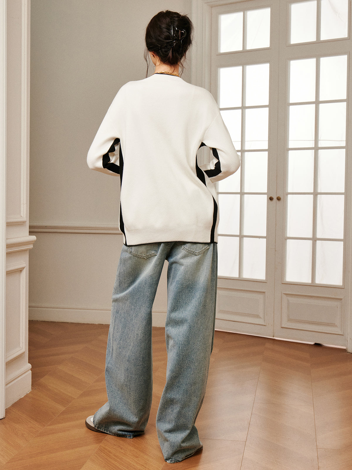 Günlük Kontrast Kesim Örme Dış Giyim