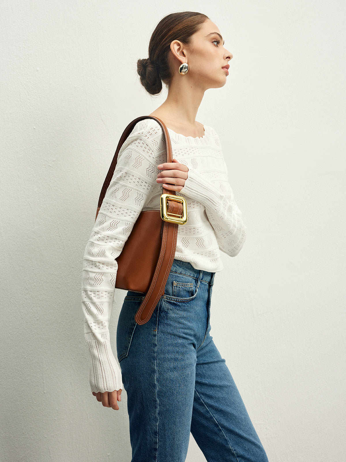 Marul Kenarlı Sırtı Açık Pointelle Örgü Üst