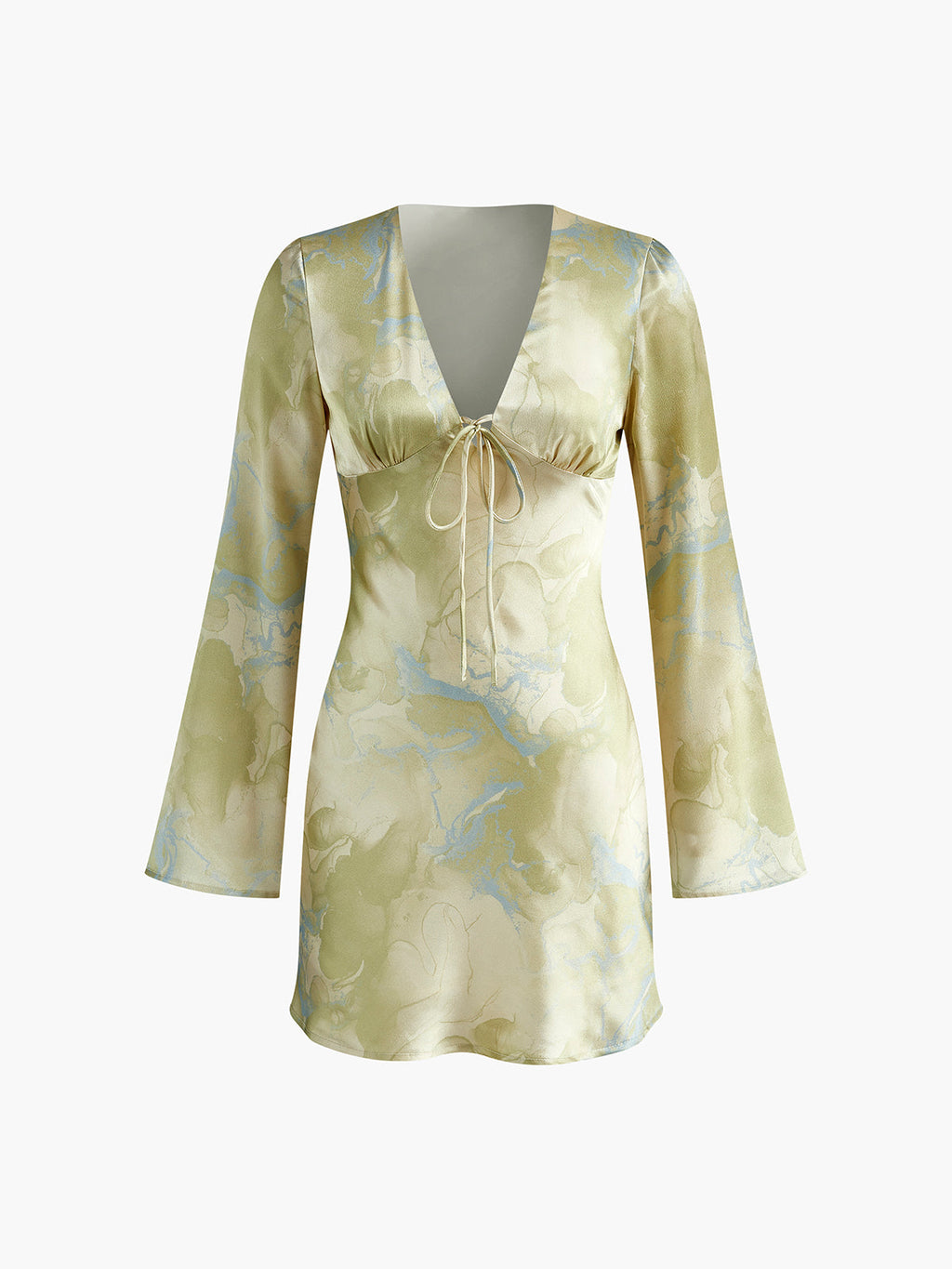 Baskılı Ön Bağcıklı Uzun Kollu Elbise