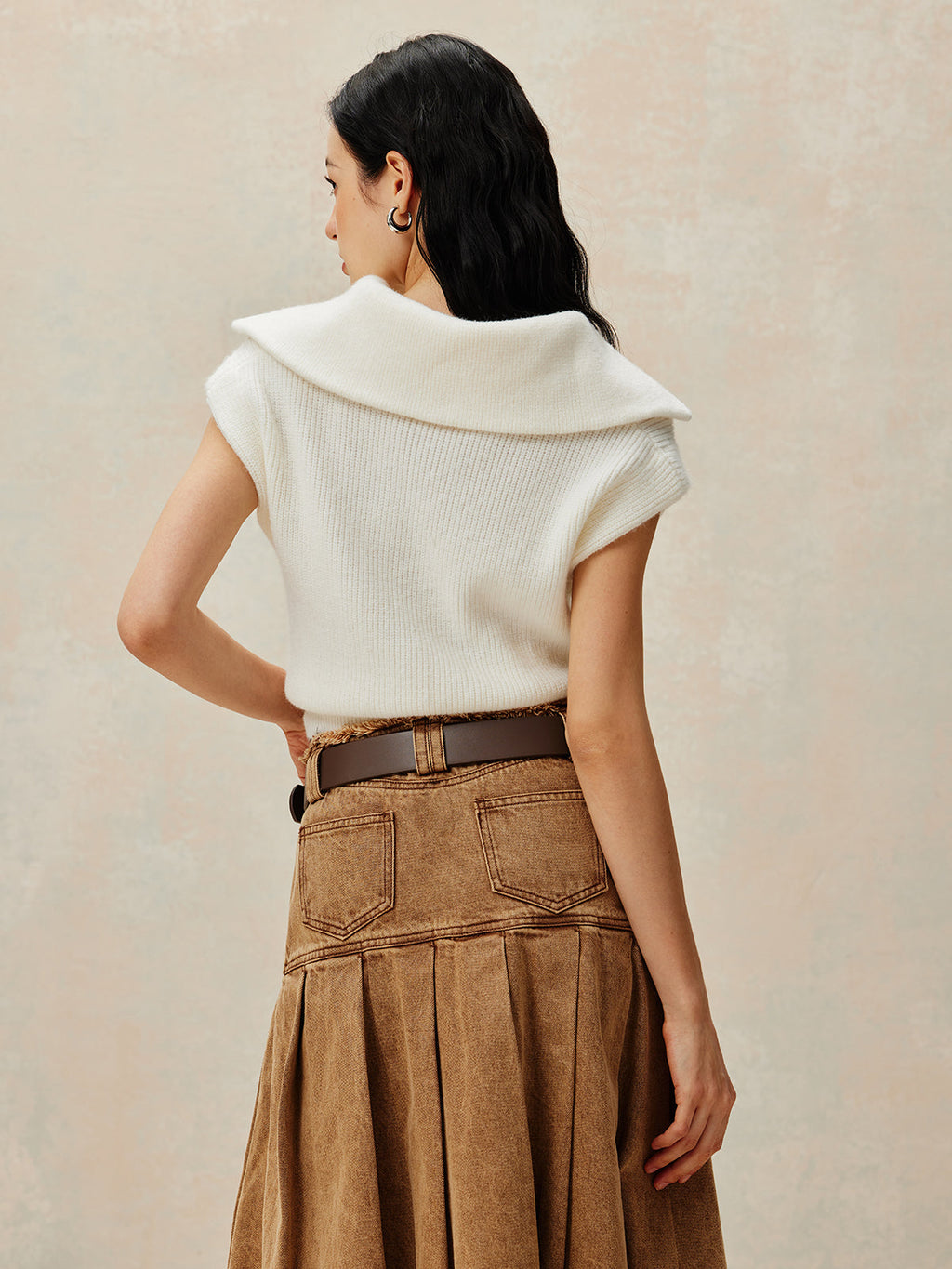 Kaburga Yaka Fermuarlı Kazak Yelek