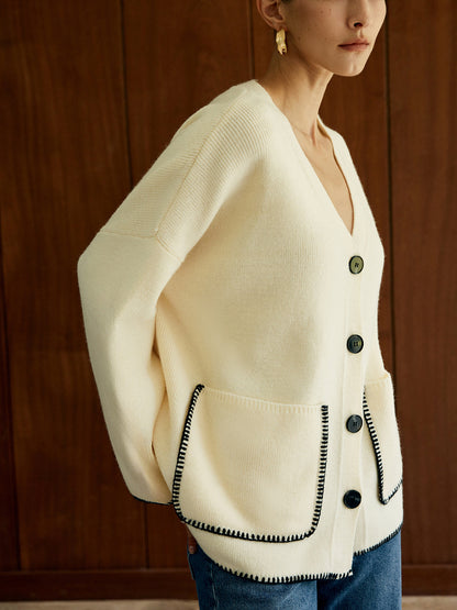 Kontrast Trim Cepli Kardigan