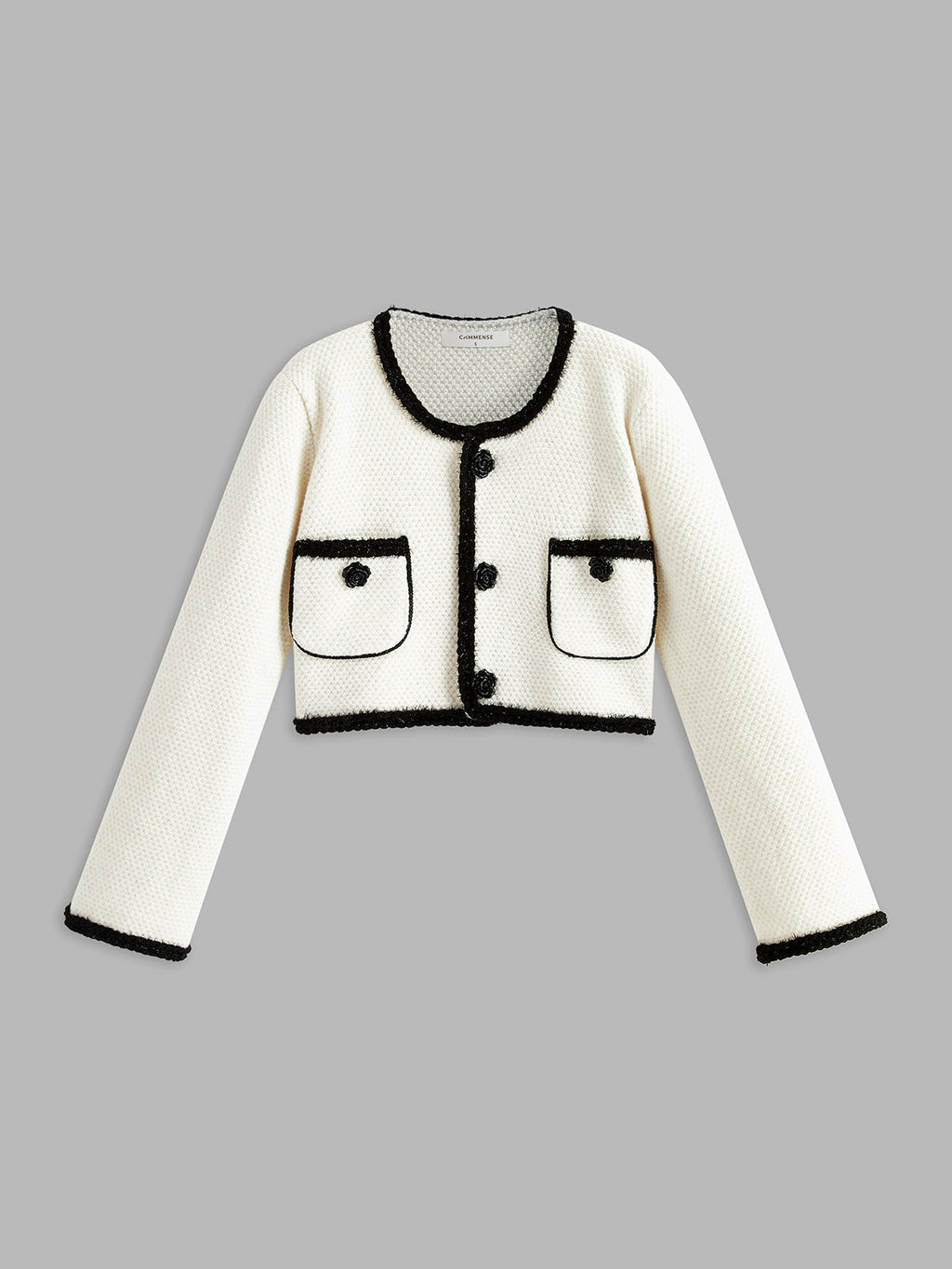 Kontrast Kenarlı Çiçek Dekorlu Hırka