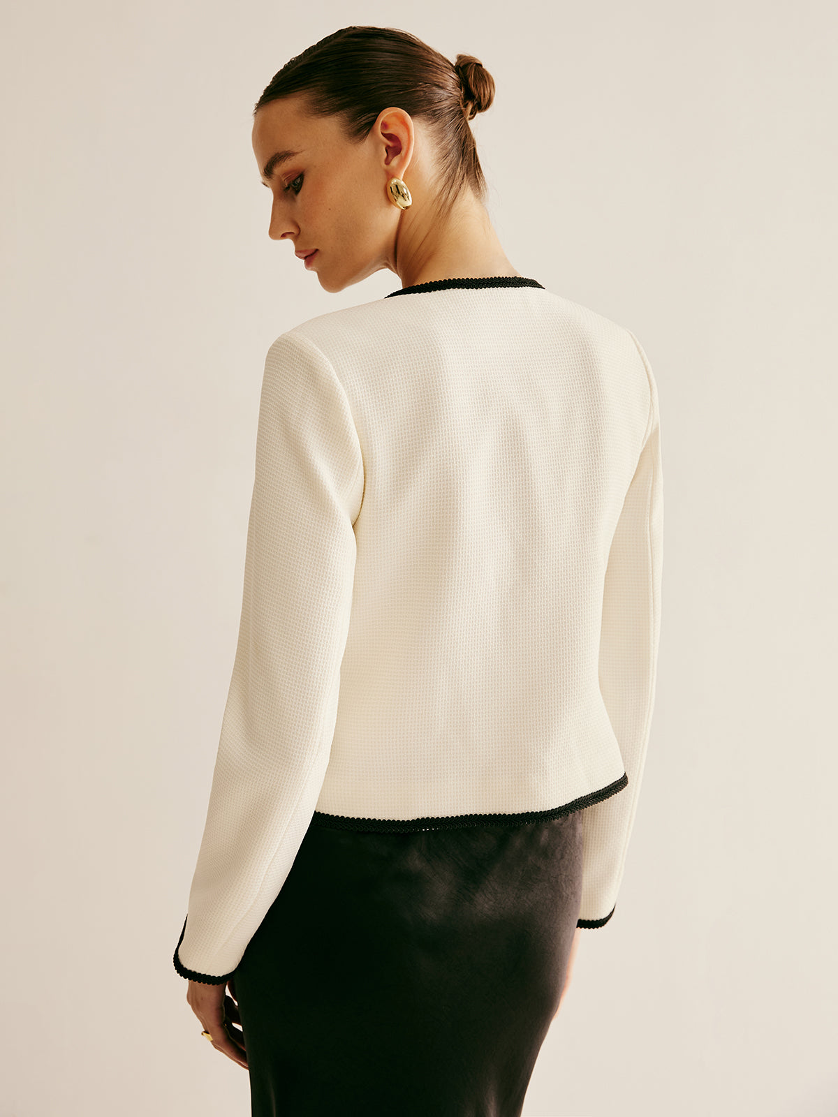 Kontrast Trim Ön Bağcıklı Ceket