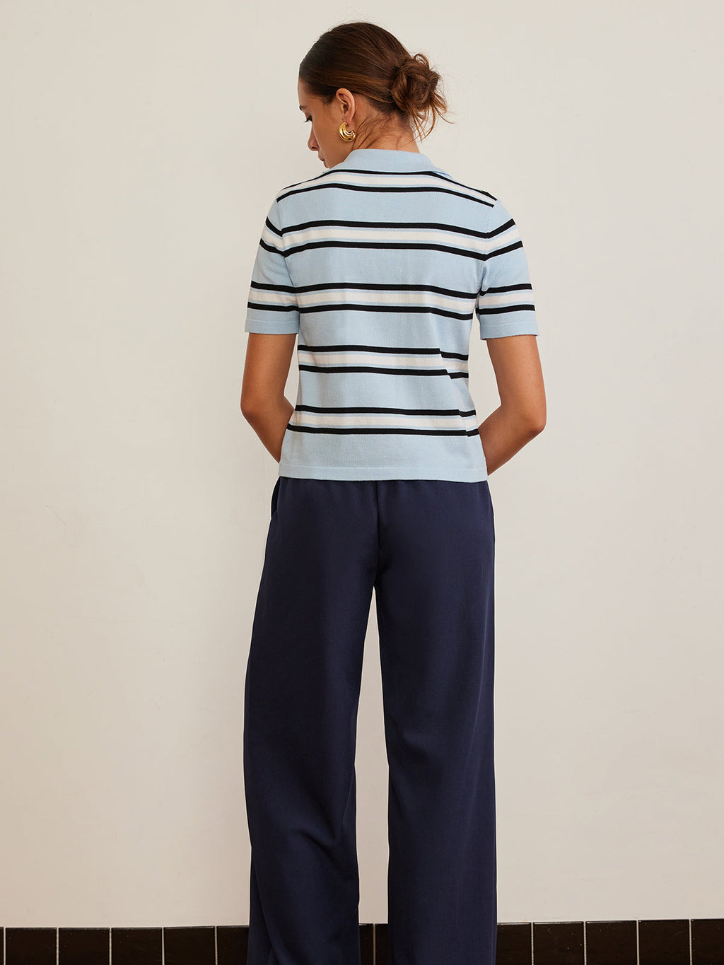 Yakalı Çizgili Örgü Üst