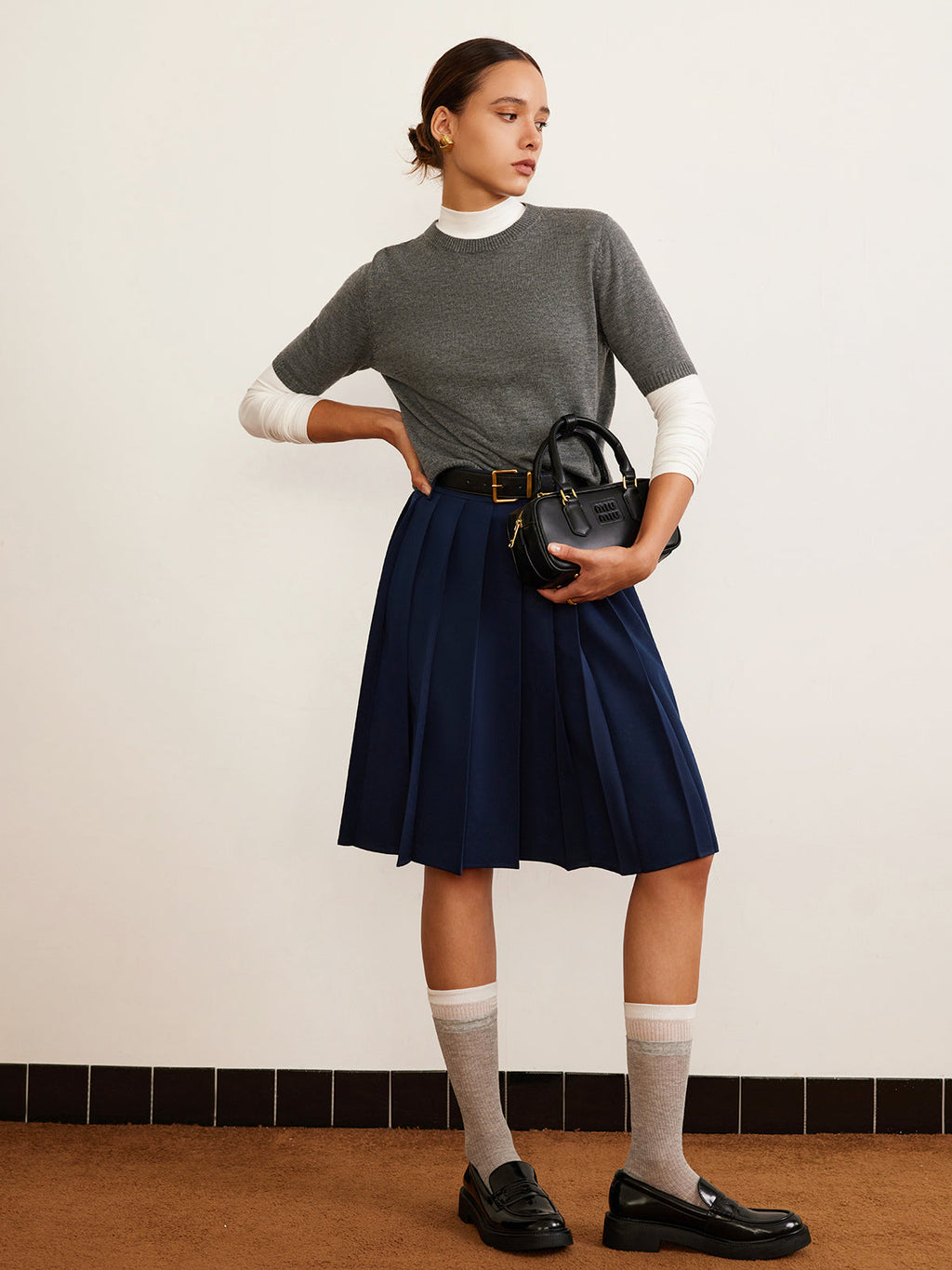 Yün Karışımlı Yuvarlak Yaka Örgü Üst