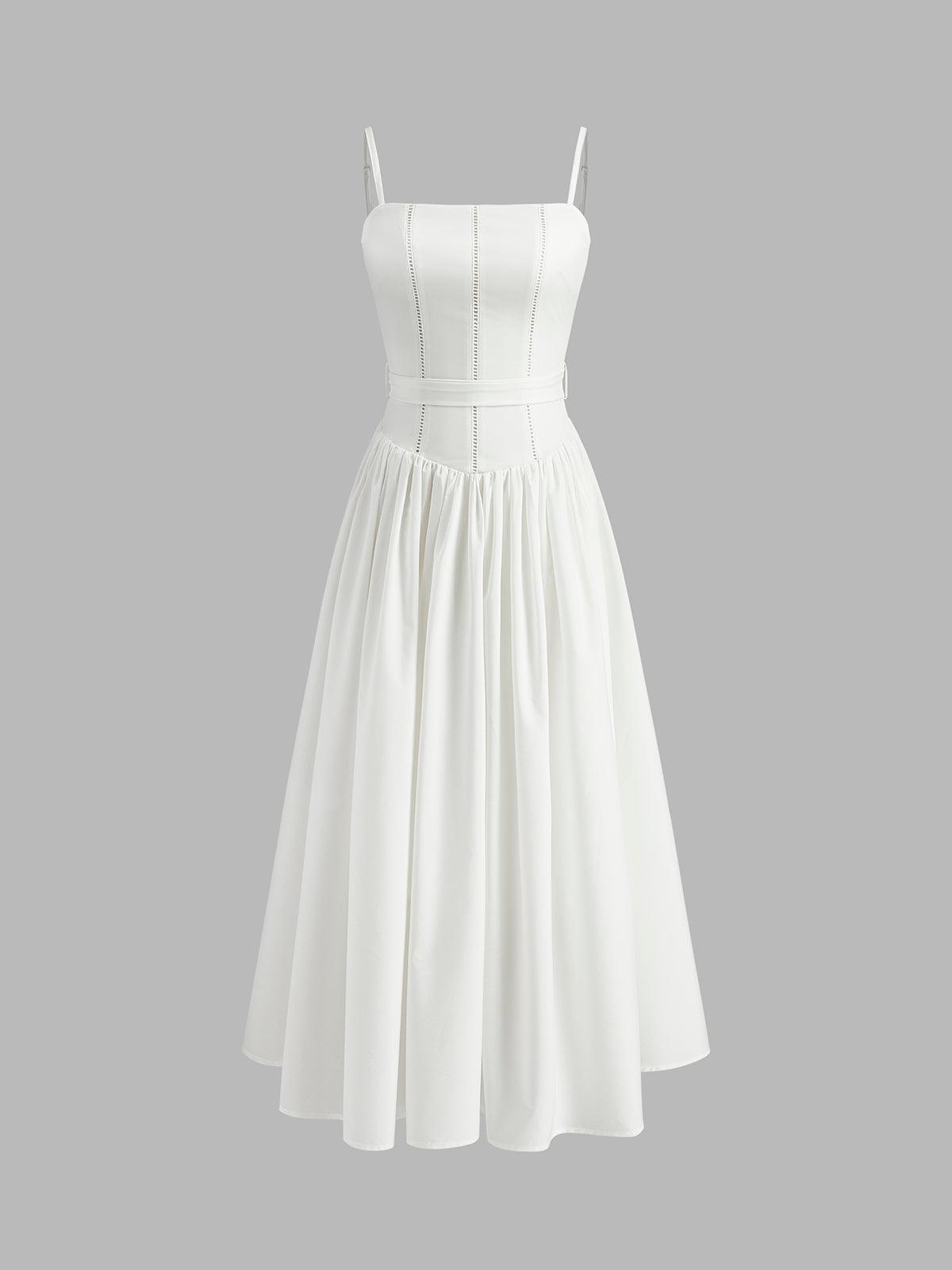 Moon Beyaz Korsajlı & İnce Askılı Kloş Elbise