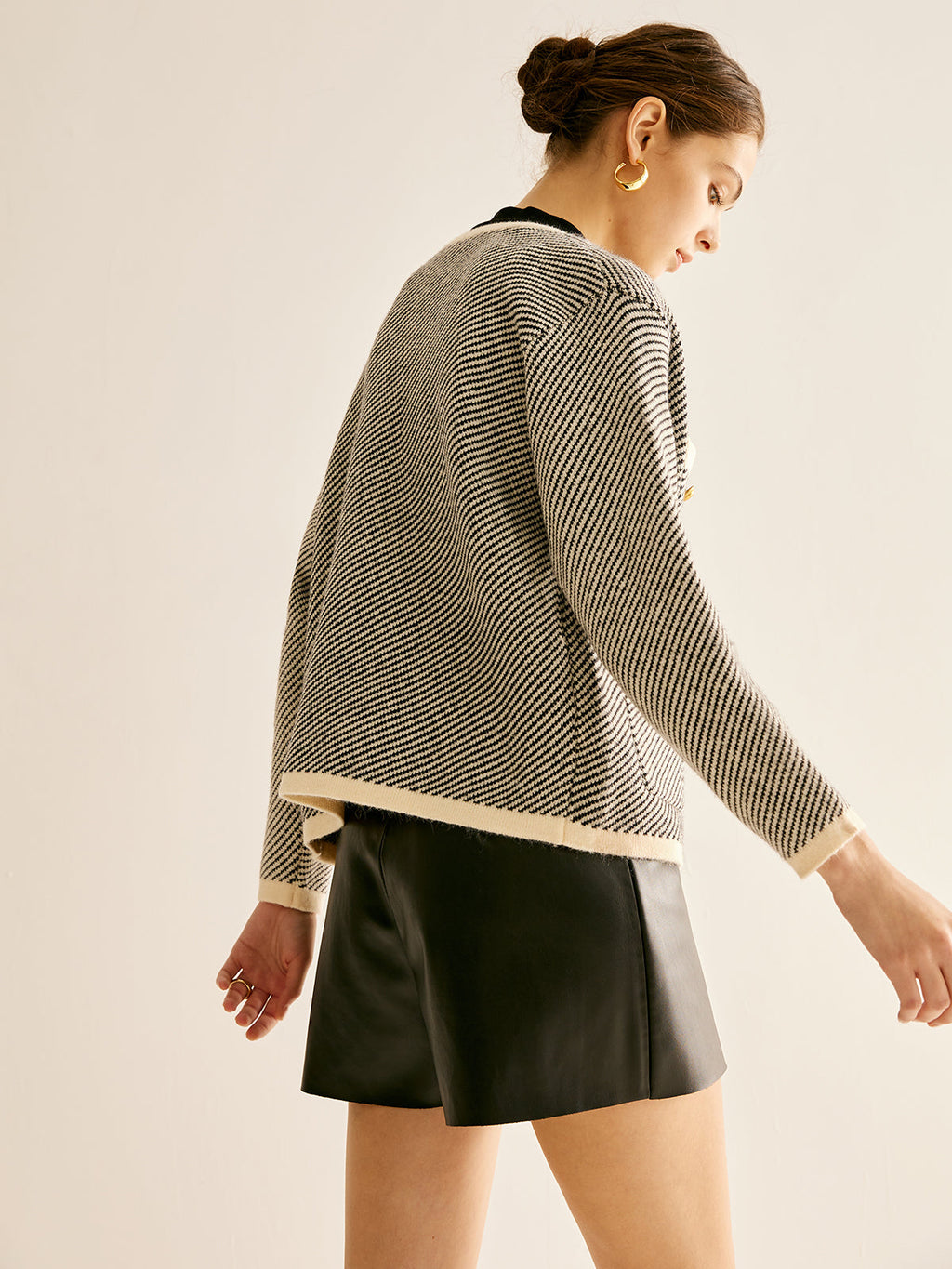 Kontrast Trim Cepli Örme Dış Giyim