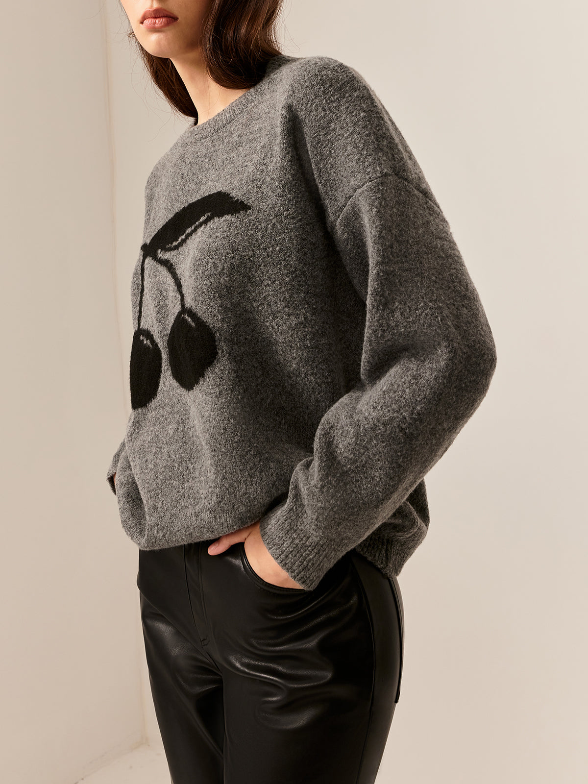 Pamuk Karışımlı Kiraz Baskılı Kazak