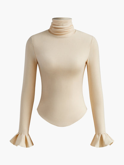 Turtleneck Ribanalı Volanlı Kollu Tişört