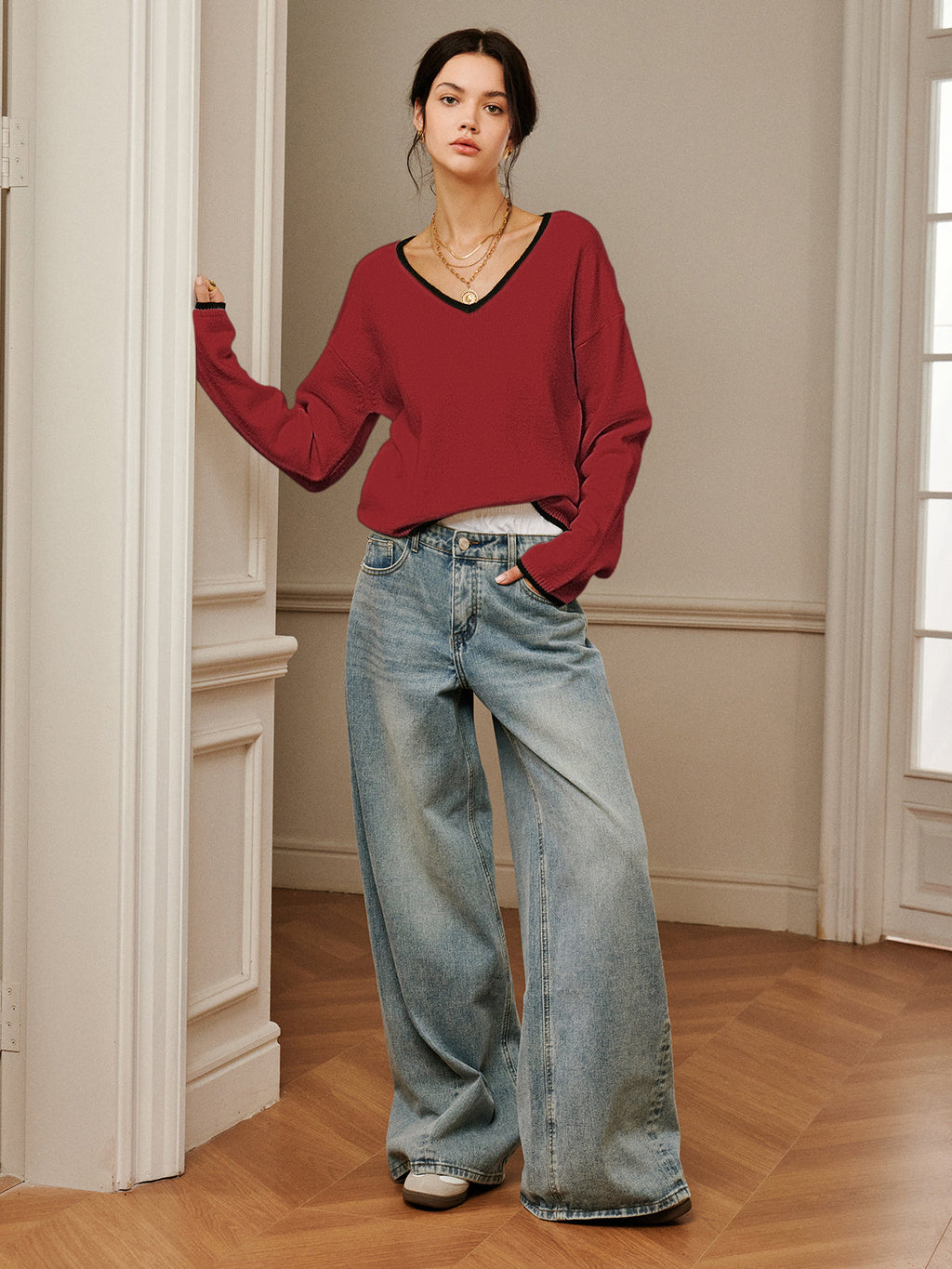 İşlemeli Kenar Drapeli Omuz Örgü Üst