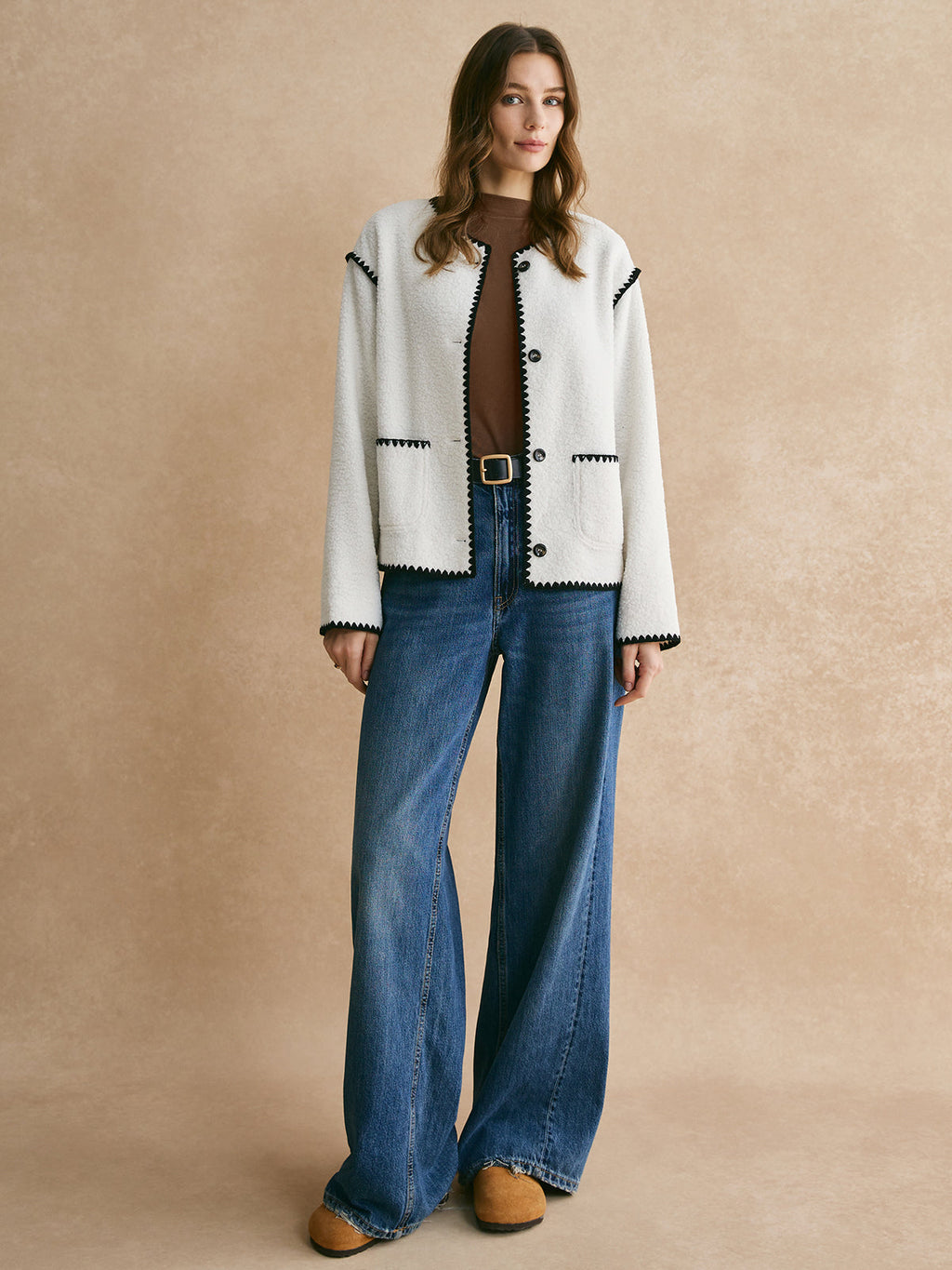 Kontrast Trim Minky Polar Ceket