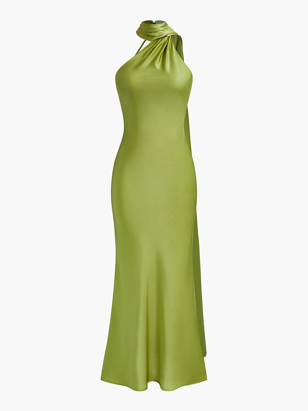 Merida Halter Yaka & Sırt Dekolteli Saten Görünümlü Maksi Elbise