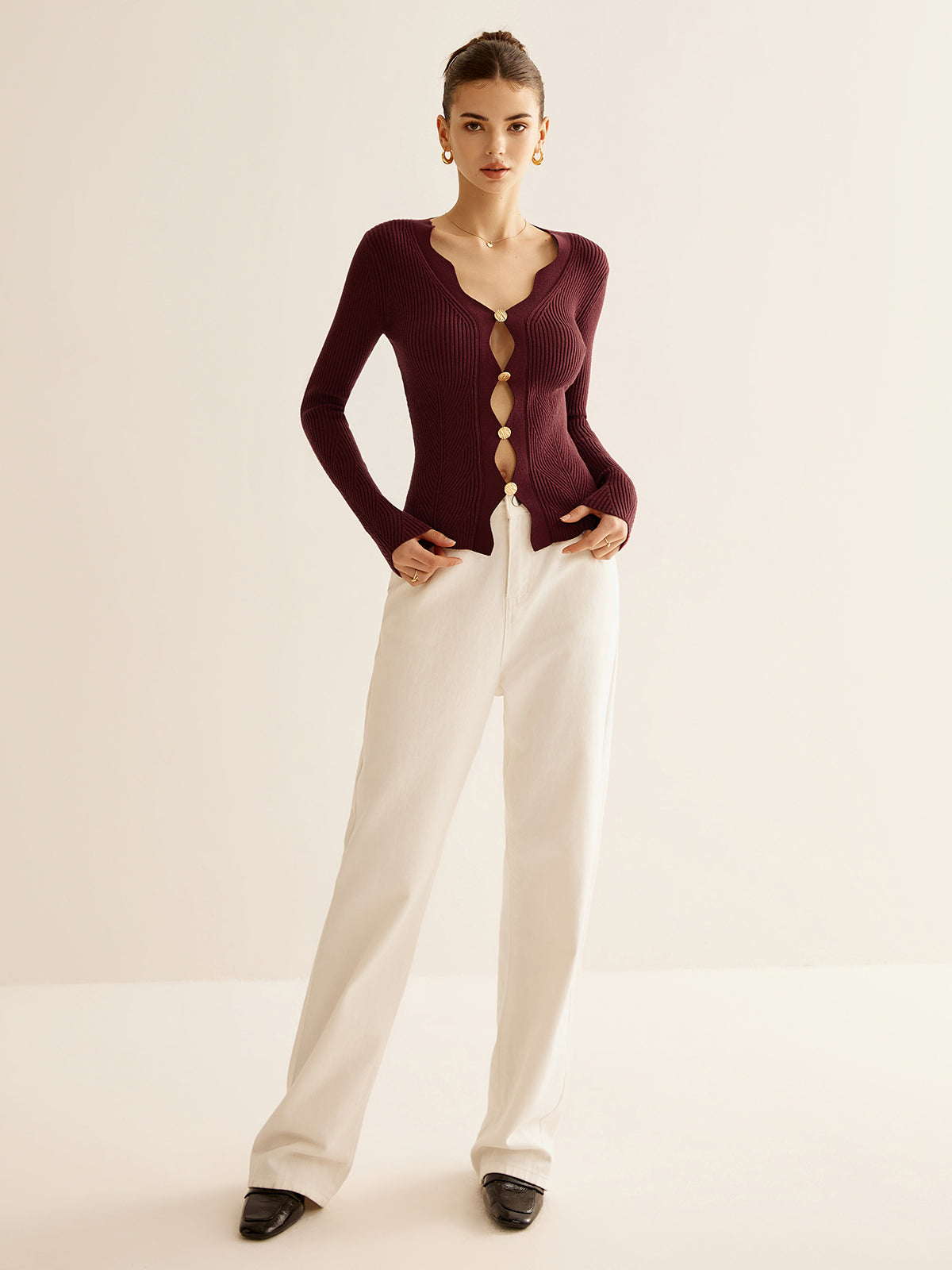 Dalga Kesim Kesim İnce Örgü Üst