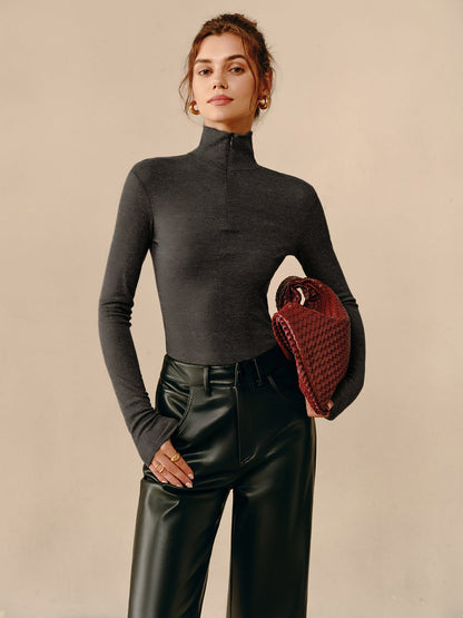 Turtleneck Ribana Fermuarlı Tişört
