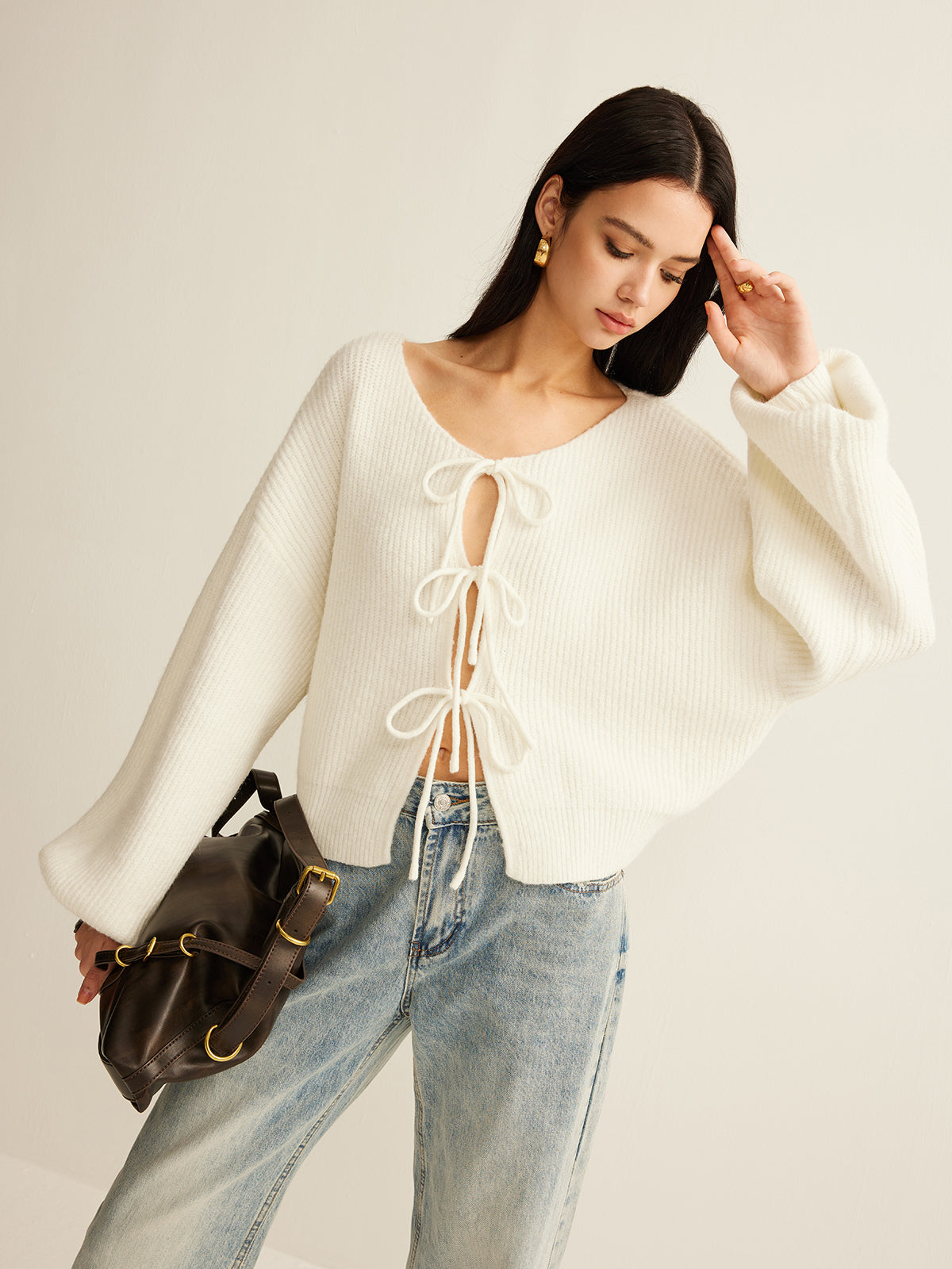 Yün Karışımlı Önü Bağcıklı Hırka