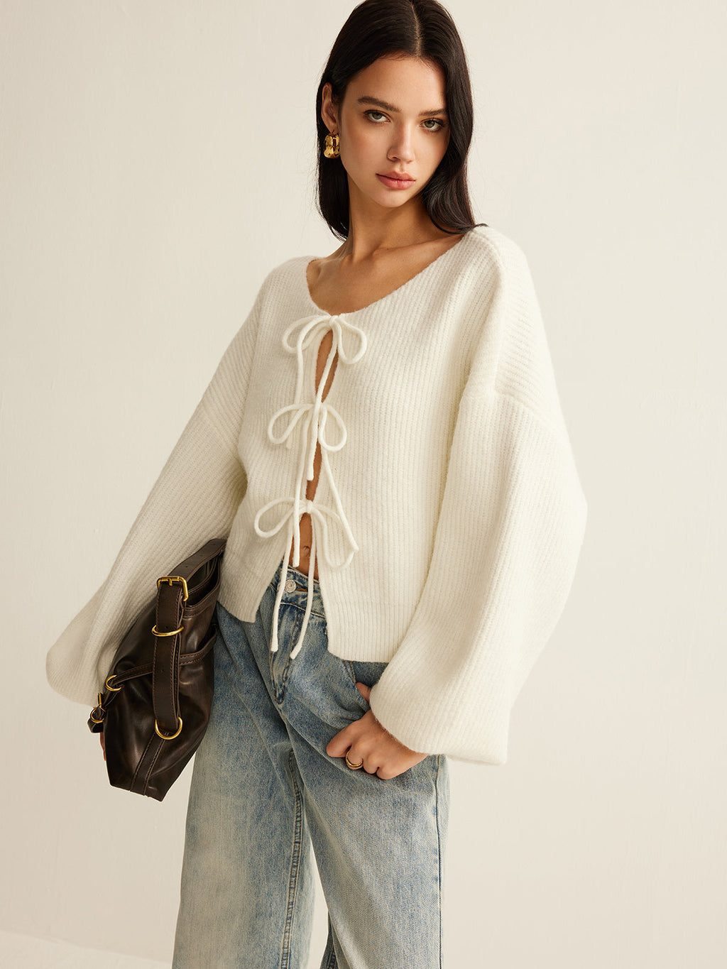 Yün Karışımlı Önü Bağcıklı Hırka