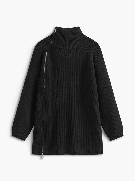 Turtleneck Yan Fermuarlı Örgü Üst
