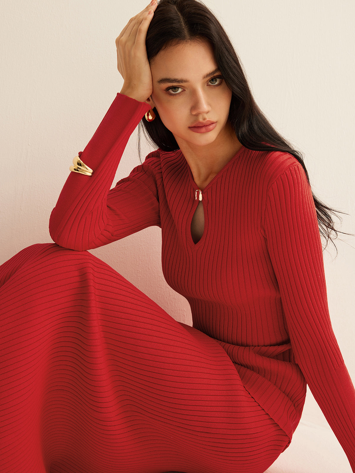 Anahtar Deliği Yaka Örgü Etek Takımı