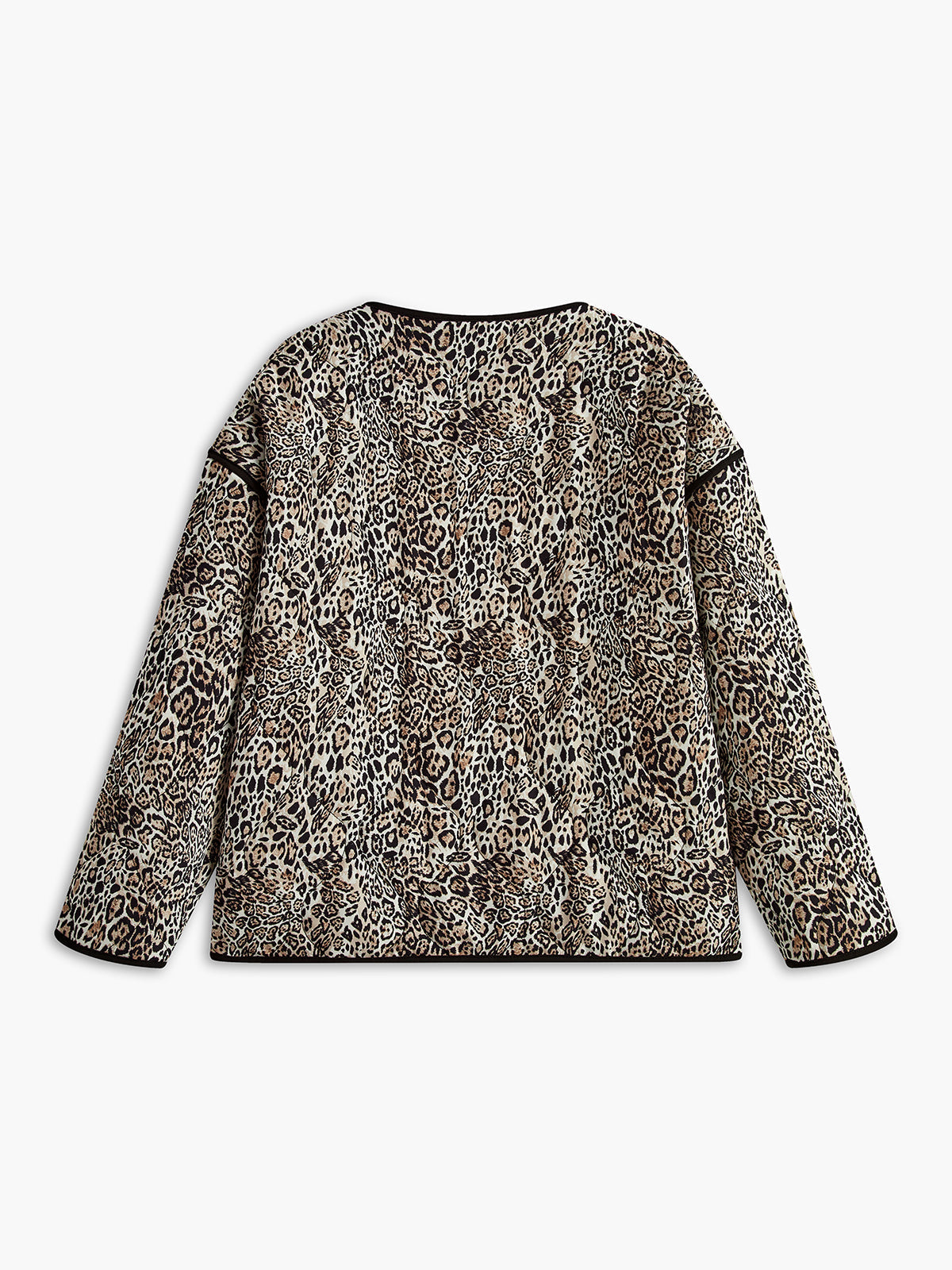 Kontrast Kenarlı Leopar Desenli Kışlık Mont