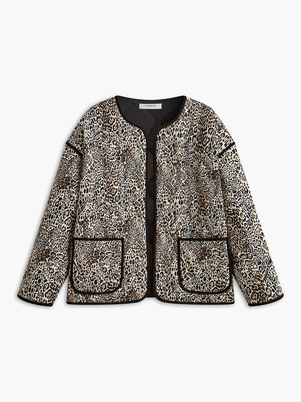 Kontrast Kenarlı Leopar Desenli Kışlık Mont