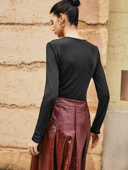 Ribbed Panel Şeffaf Tişört