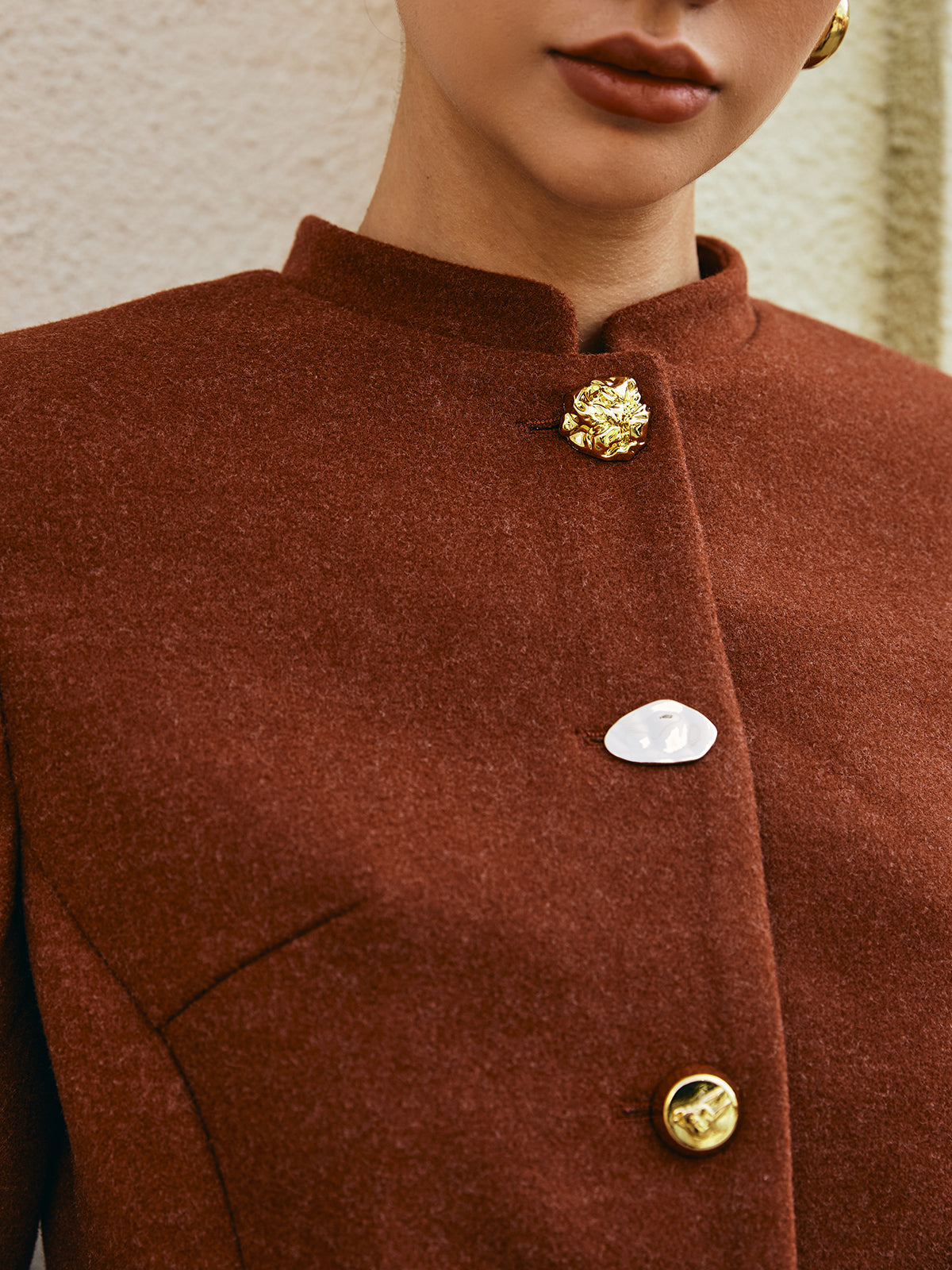 Düğmeli Tweed Kısa Palto