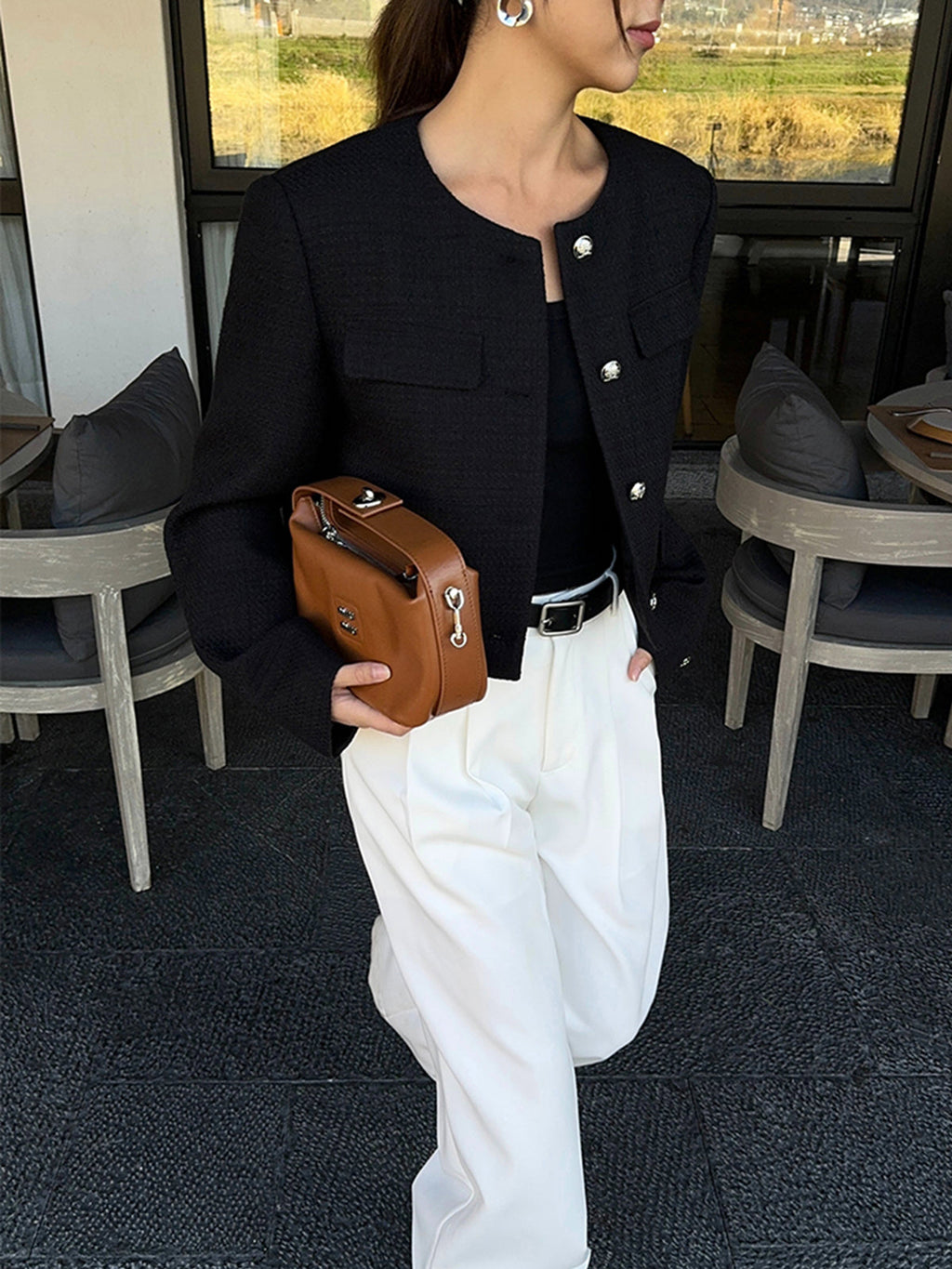 Düğmeli Tweed Ceket