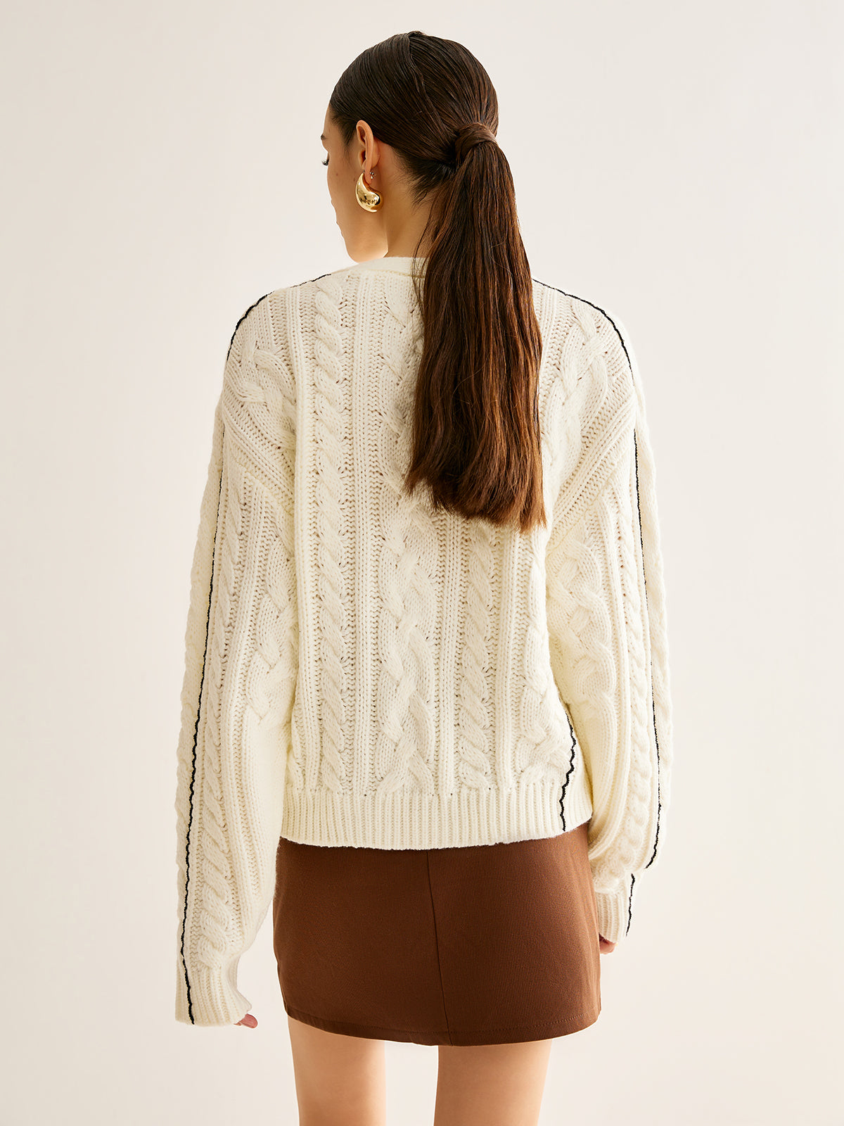 Kontrast Bağlama Düğmeli Hırka