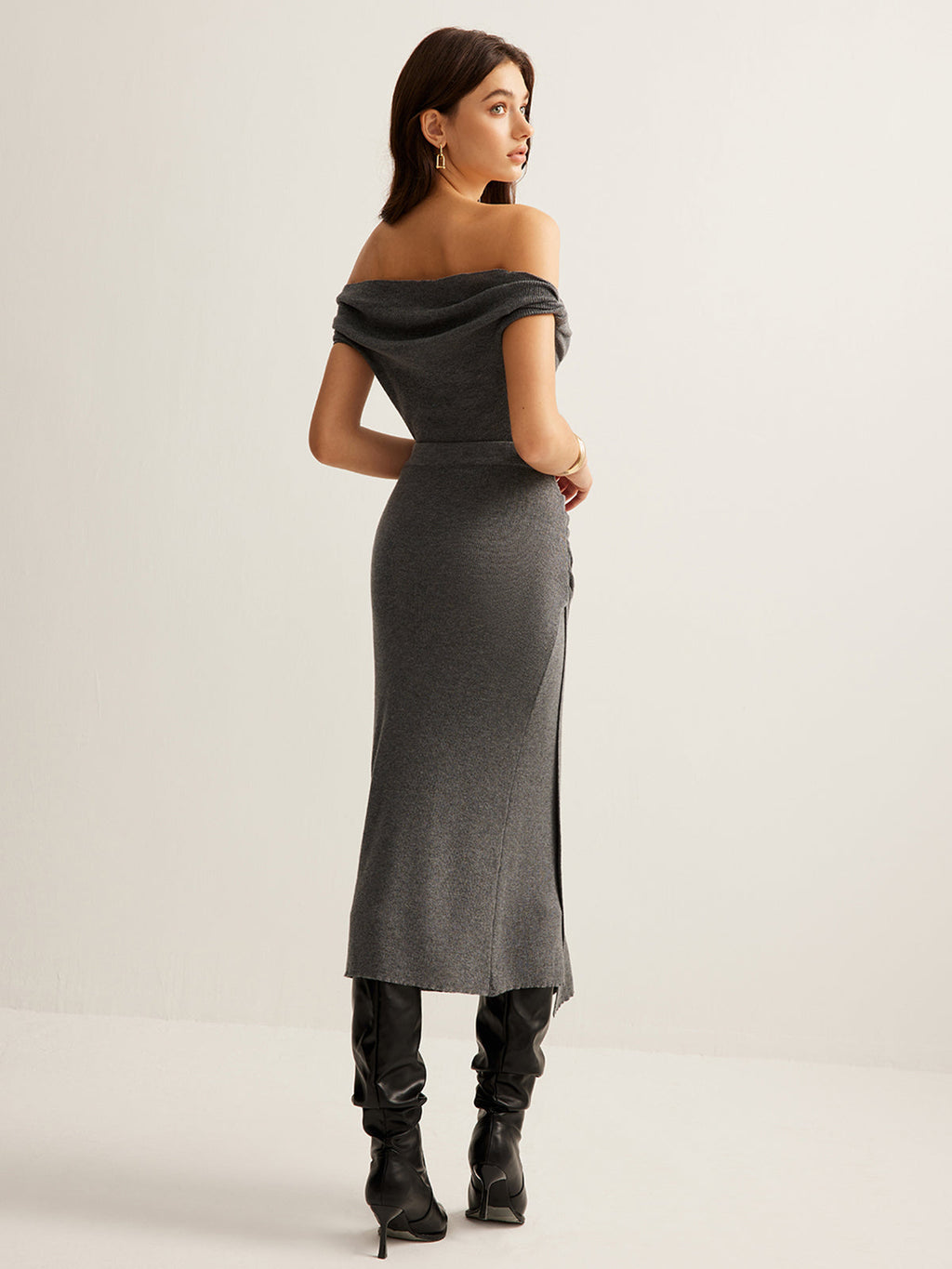 Yün Karışımlı Buruşuk Kazak Etek Takımı