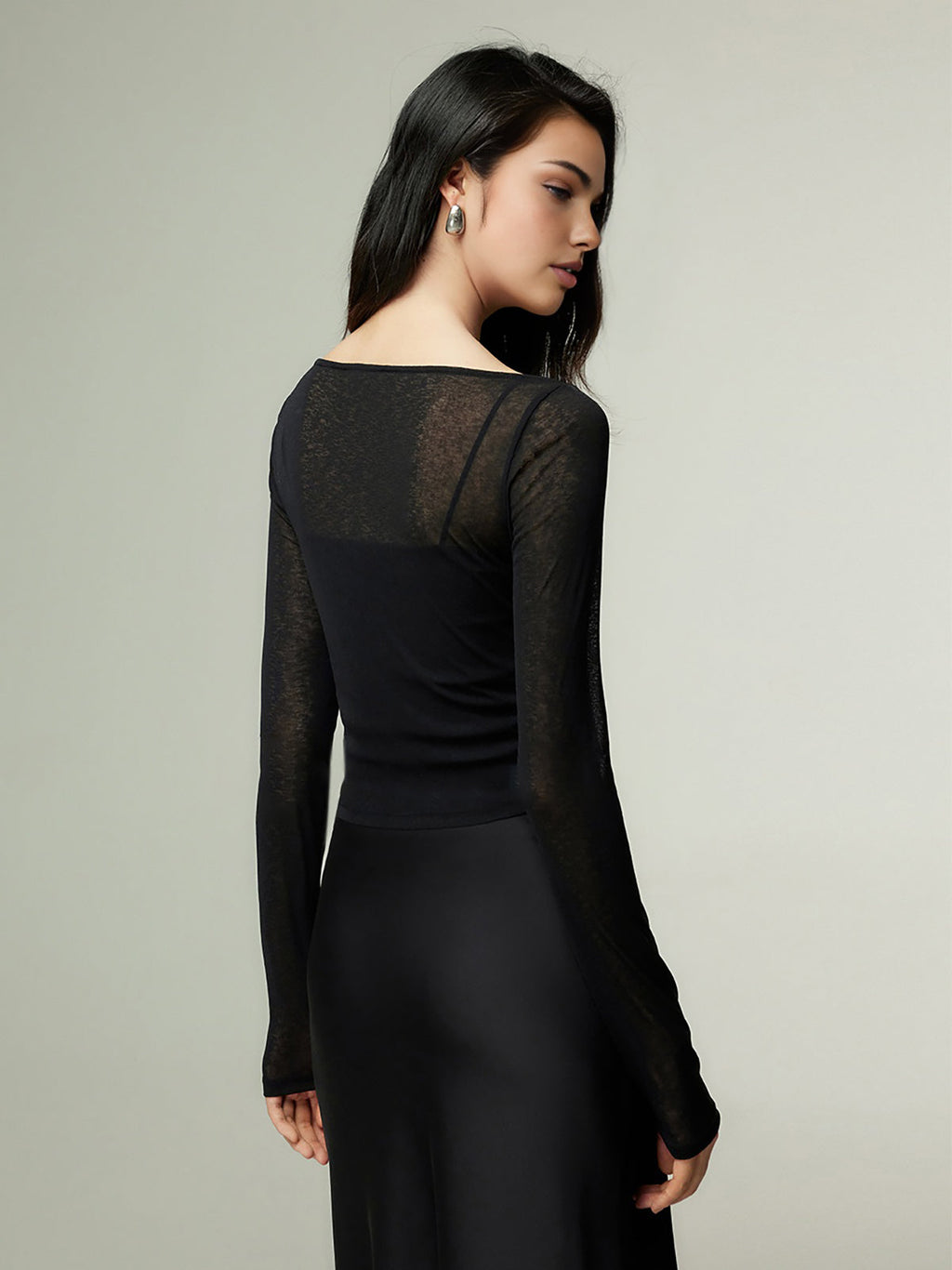 Düz Yaka Şeffaf Panel Jersey Üst